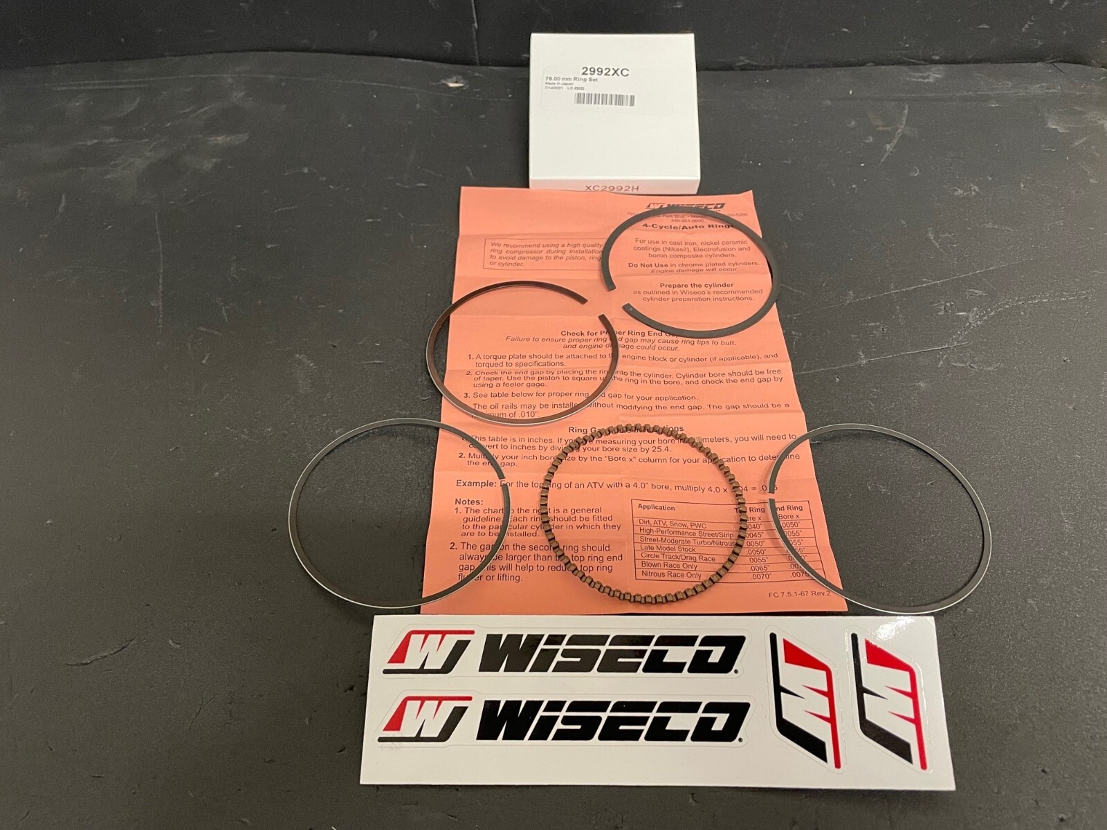 WISECO 2953XC XC PISTON RING RINGS SET 75.00mm NEW 1168cc 1170cc DRAGBIKE XC2953