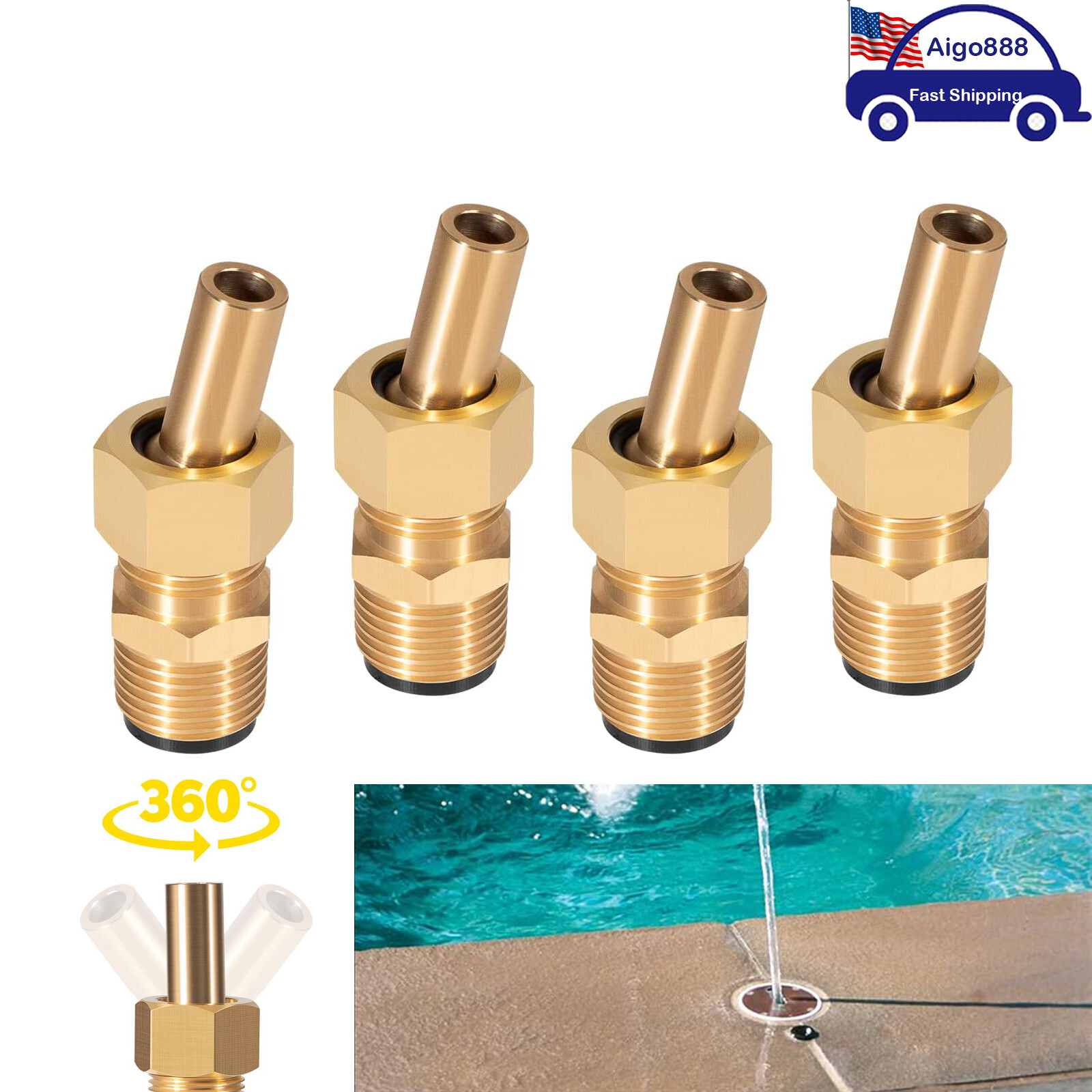 4-Pcs Swimming Pool Spa Brass Deck Jet Nozzle 590041 R0560400 for Zodiac 1/2 NPT