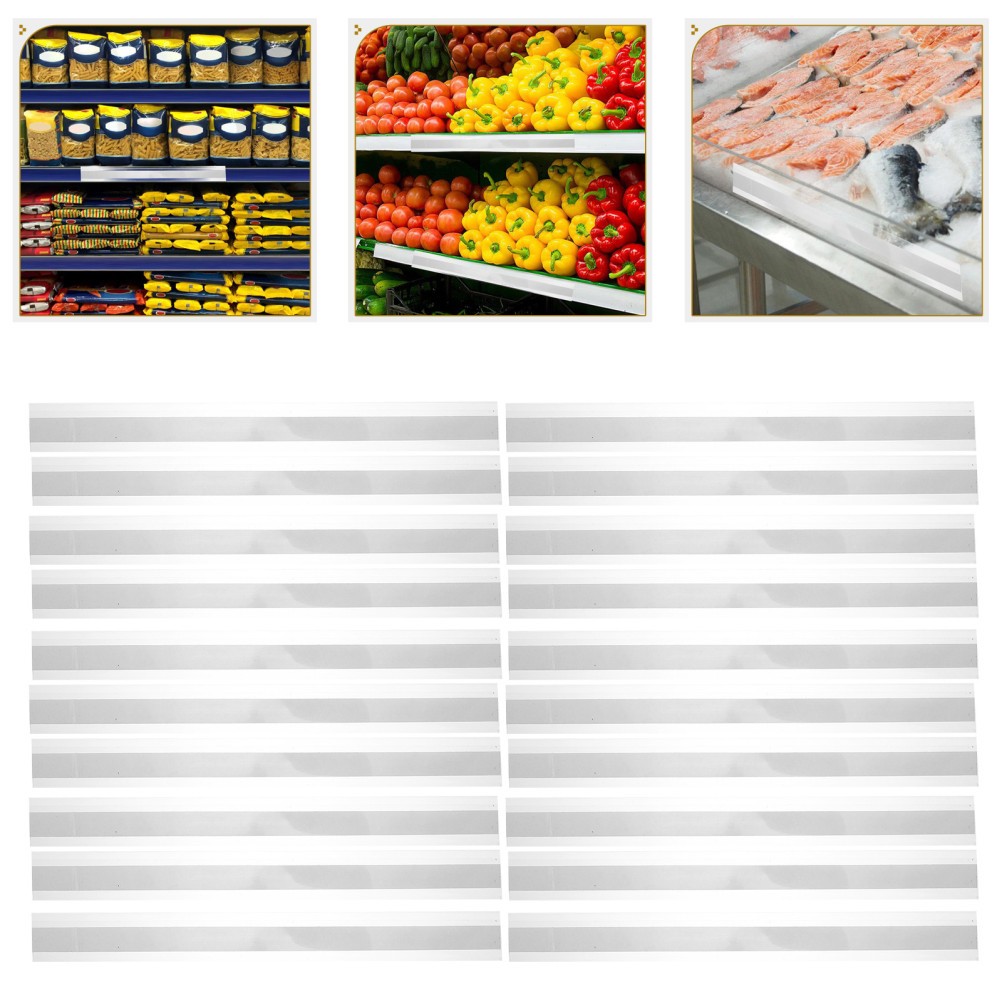 20Pcs Reusable Clear Plastic Shelf Label Holder Strips for Office Price Tags