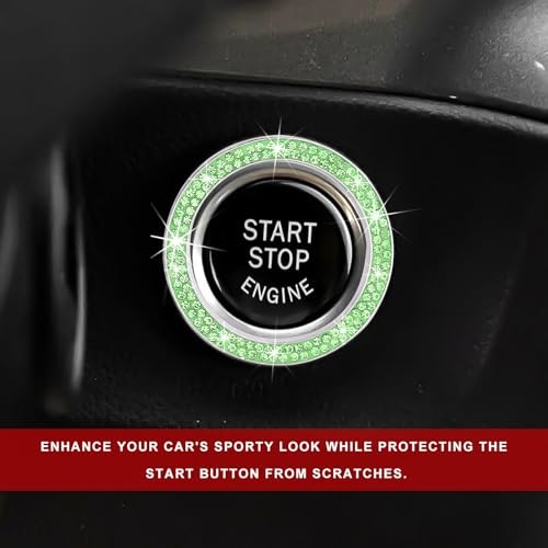 Car Bling Engine Start Ring Decal, Sparkling Rhinestone Car Push to Light Green