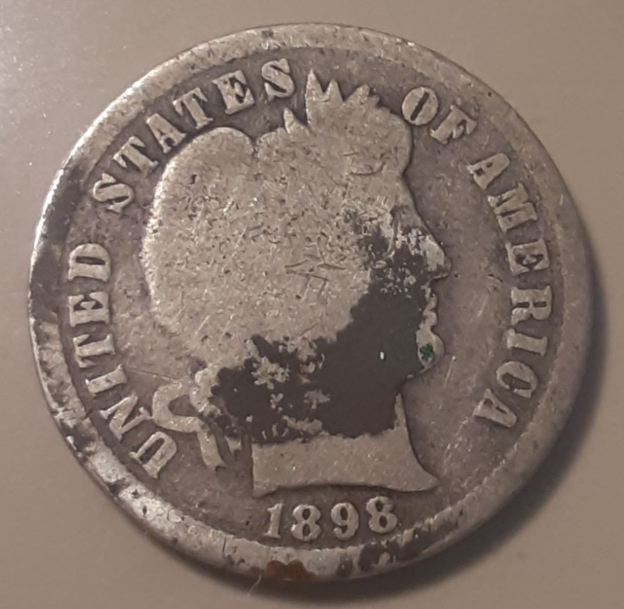 1898 Barber Dime Philadelphia Mint 90% Silver US 10c Coin (#16-WN6/RBV)