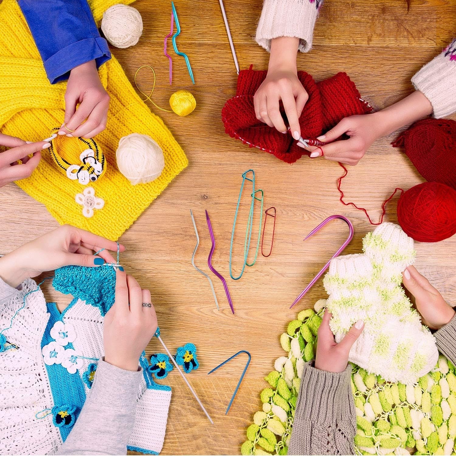 9-Piece Aluminum Cable Stitch Holders in Multiple Colors for Knitting Projects