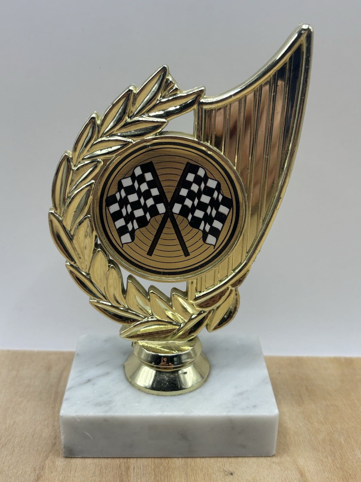 Trophy Award Racing Checkered Flags On Marble Base 5-3/4” Tall
