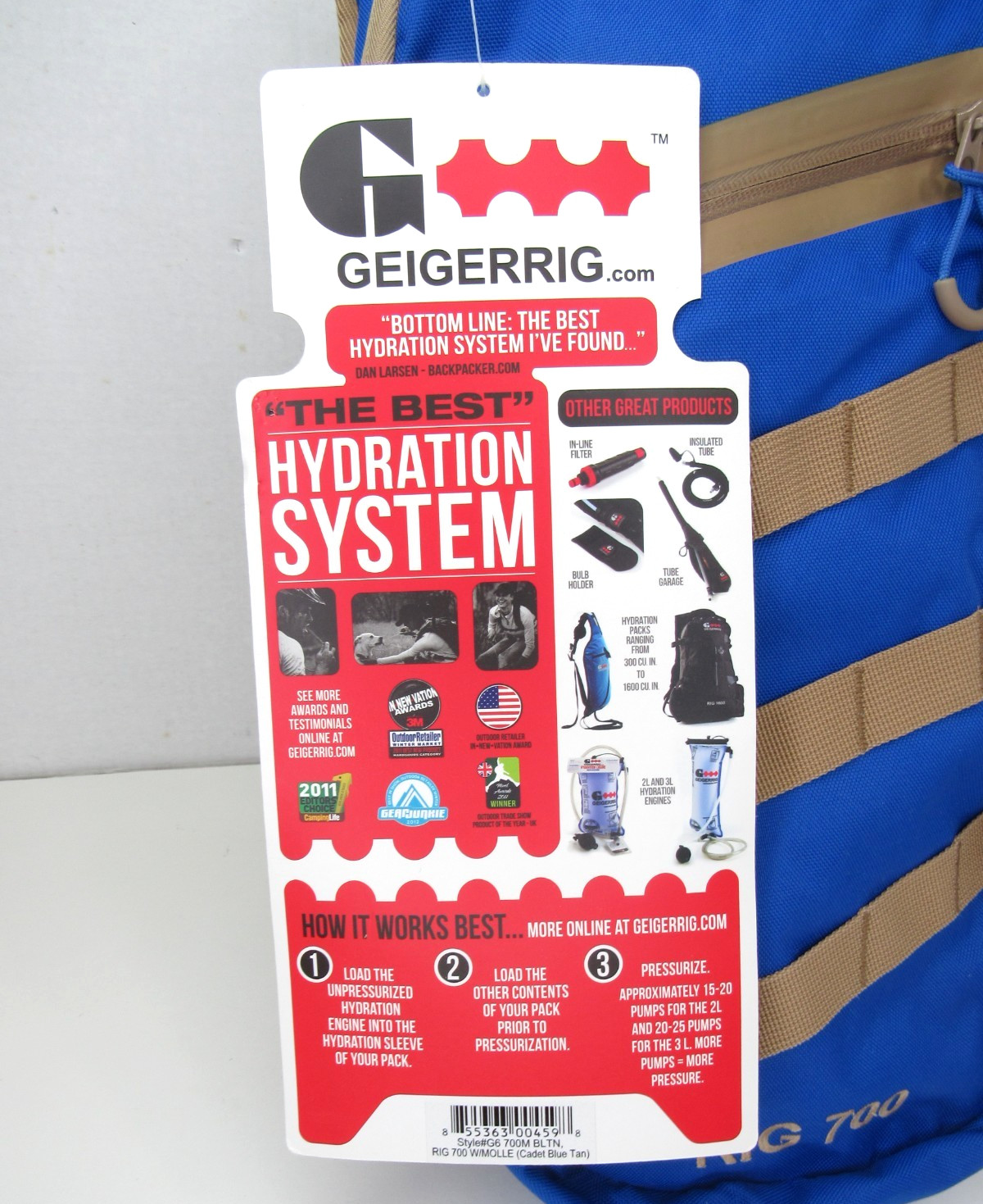 NEW Geigerrig Hydration Pack RIG 700 System Backpack Blue Tan Hiking Biking