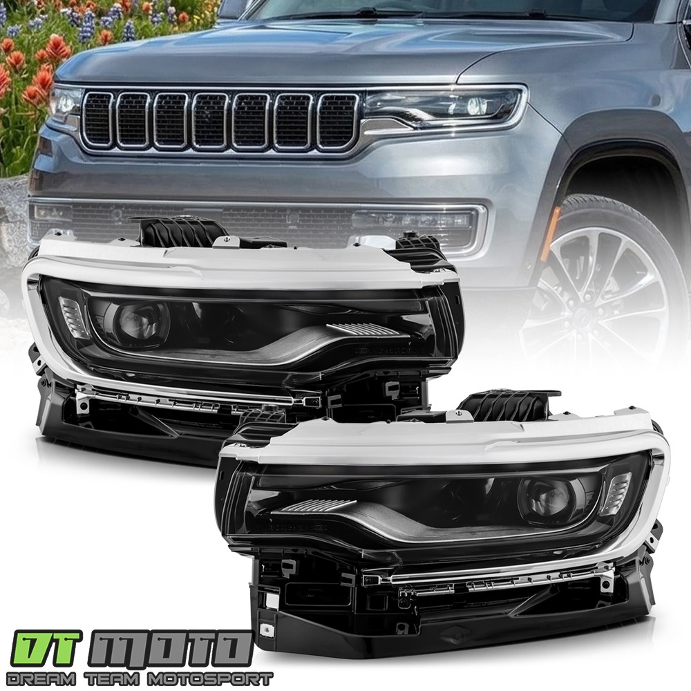 For 2022-2025 Jeep Wagoneer Chrome LED Single Projector Headlights Headlamps Set