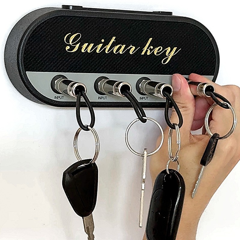 BLACK Guitar Key Holder  Keychain Wall Decoration Includes 4 Keychains