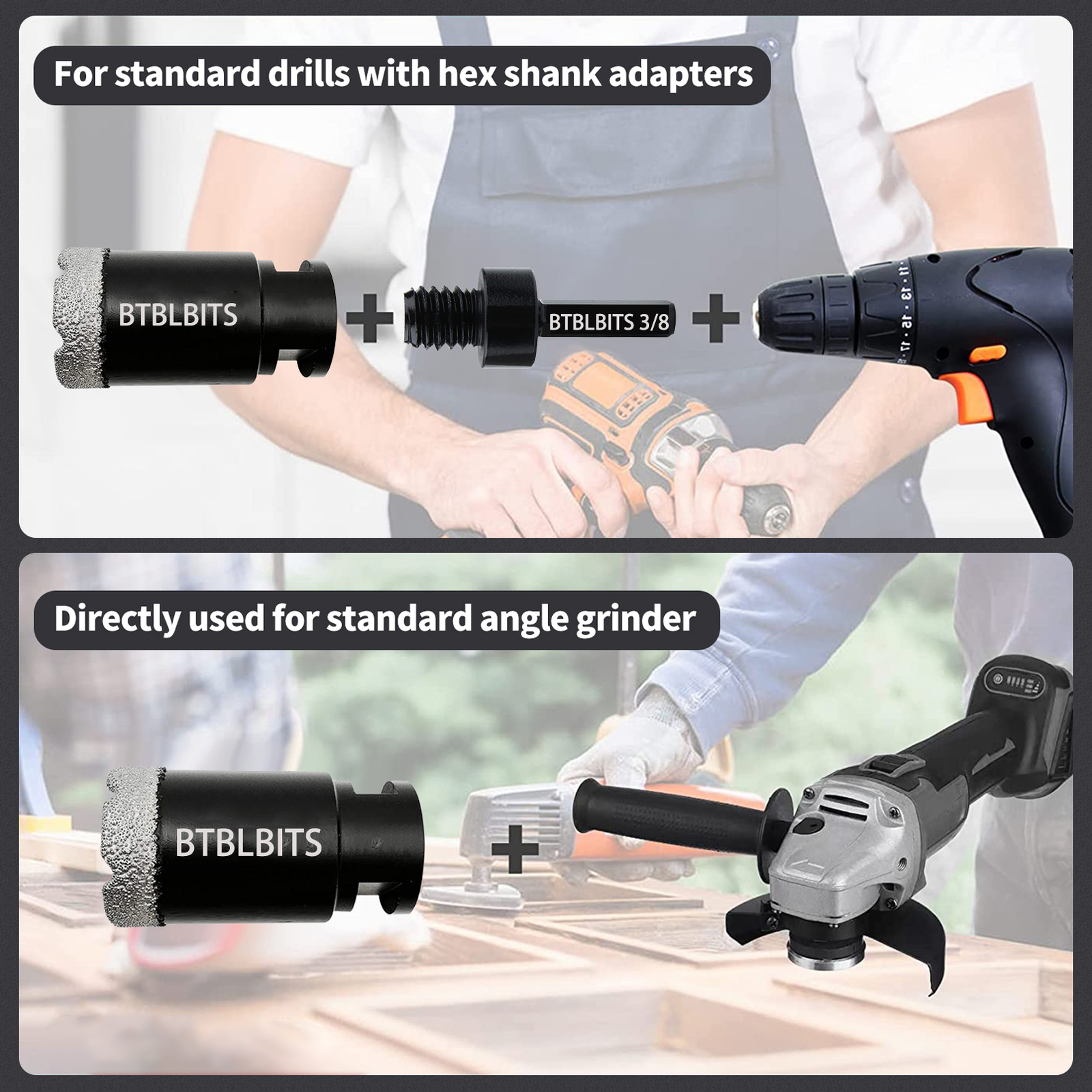1" 25mm Dry Diamond Core Drill Bit Hole Saw Set Ceramic Tile Quartz Hex Adapter