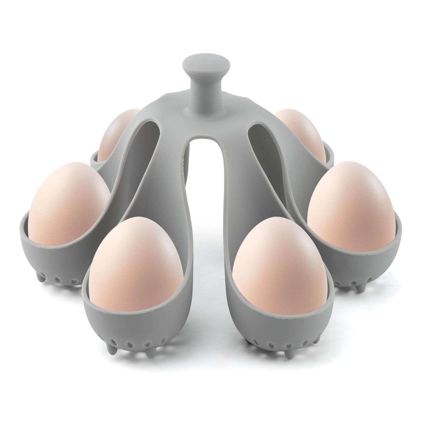Silicone Egg Boiler Rack Freestanding Holds 6 Poached, grey