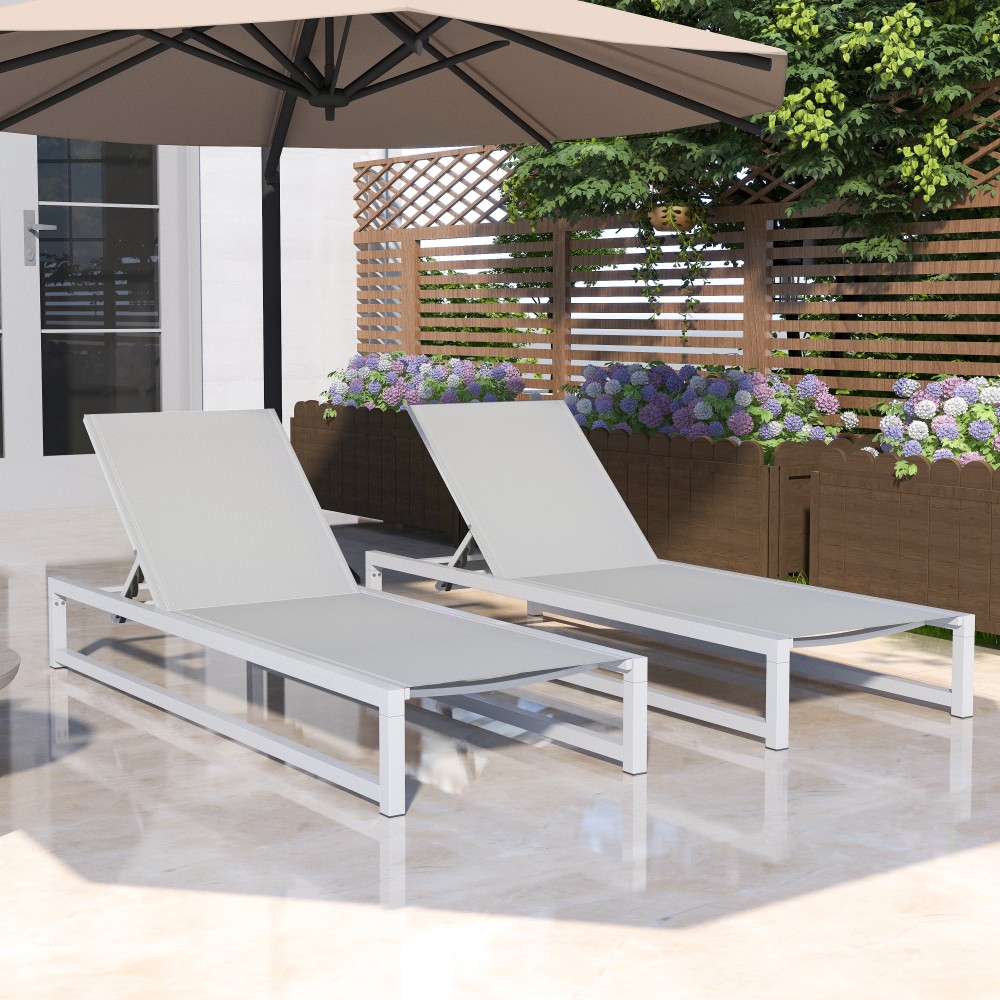 5-Level Adjustable 2-Piece Outdoor Chaise Lounge, Durable Aluminum Frame