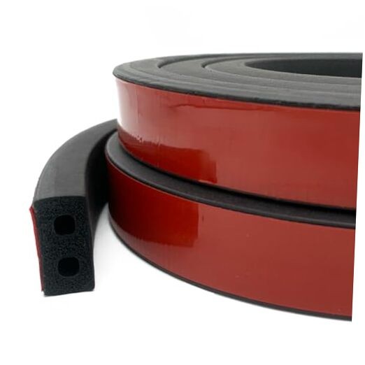 Double-Hole Rubber Weather Stripping, Self-Adhesive (W: 1"; H: 1/2") L: 20FT