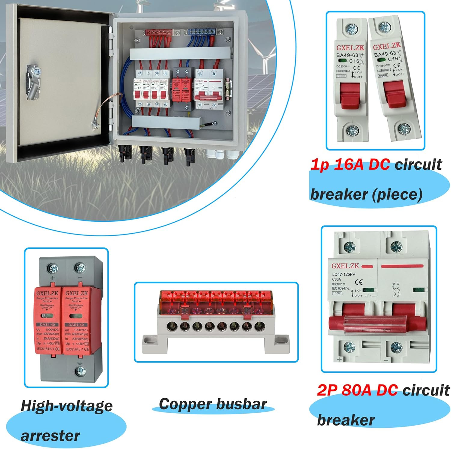 Durable 4-String Solar Combiner Box with 80A Circuit Breakers for Off-Grid Use