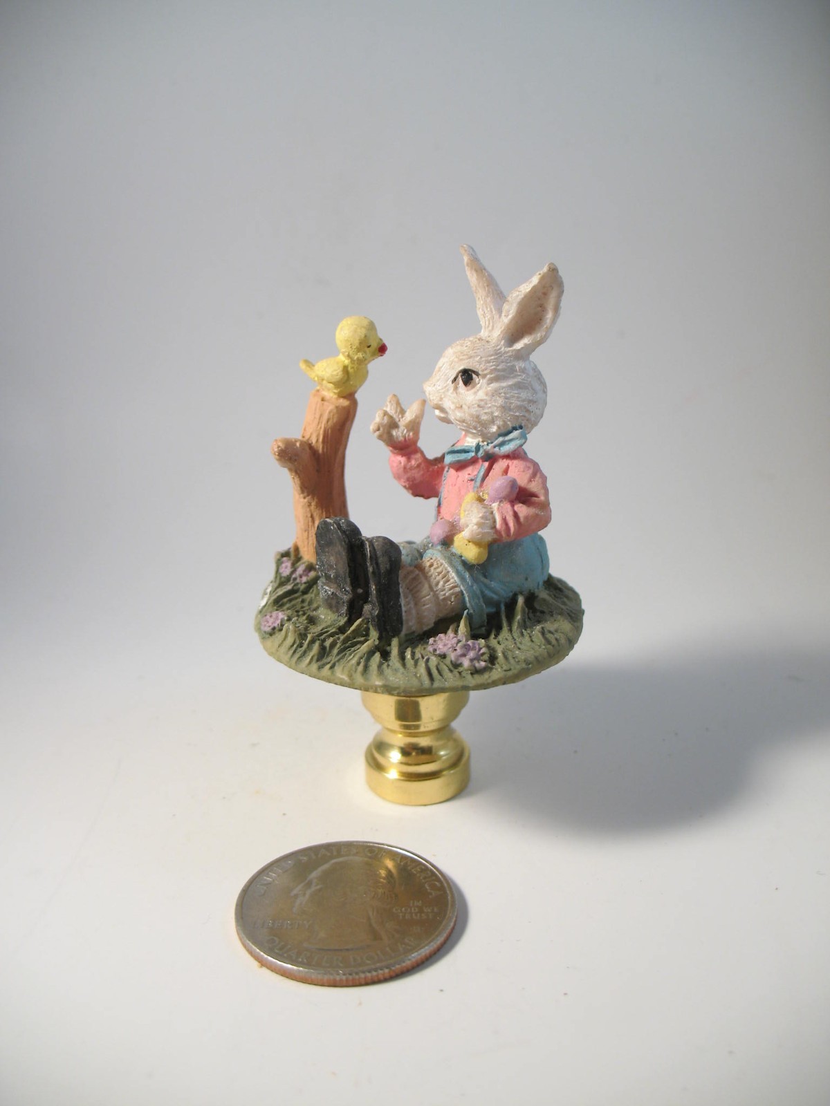 Cast Resin Rabbit with  with Chick  for Easter Lampshade Finial  R9Y