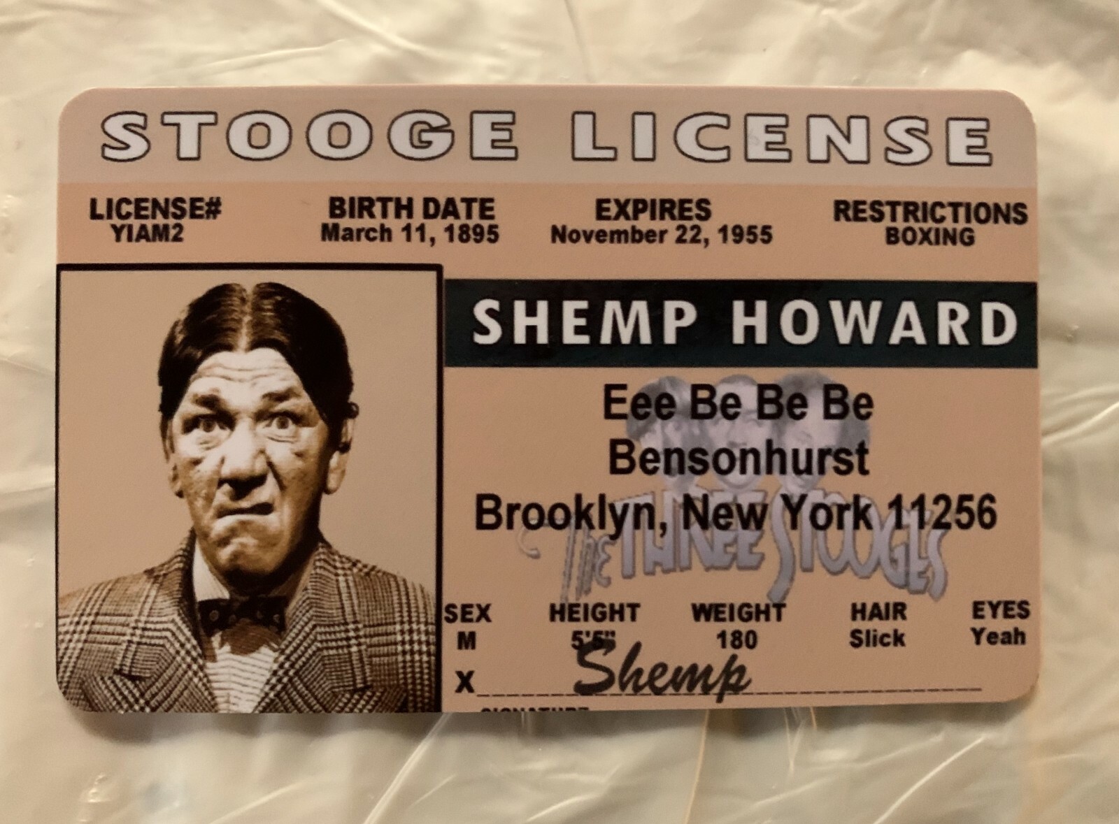 Shemp Howard The Three Stooges novelty card collectors card moe curly larry