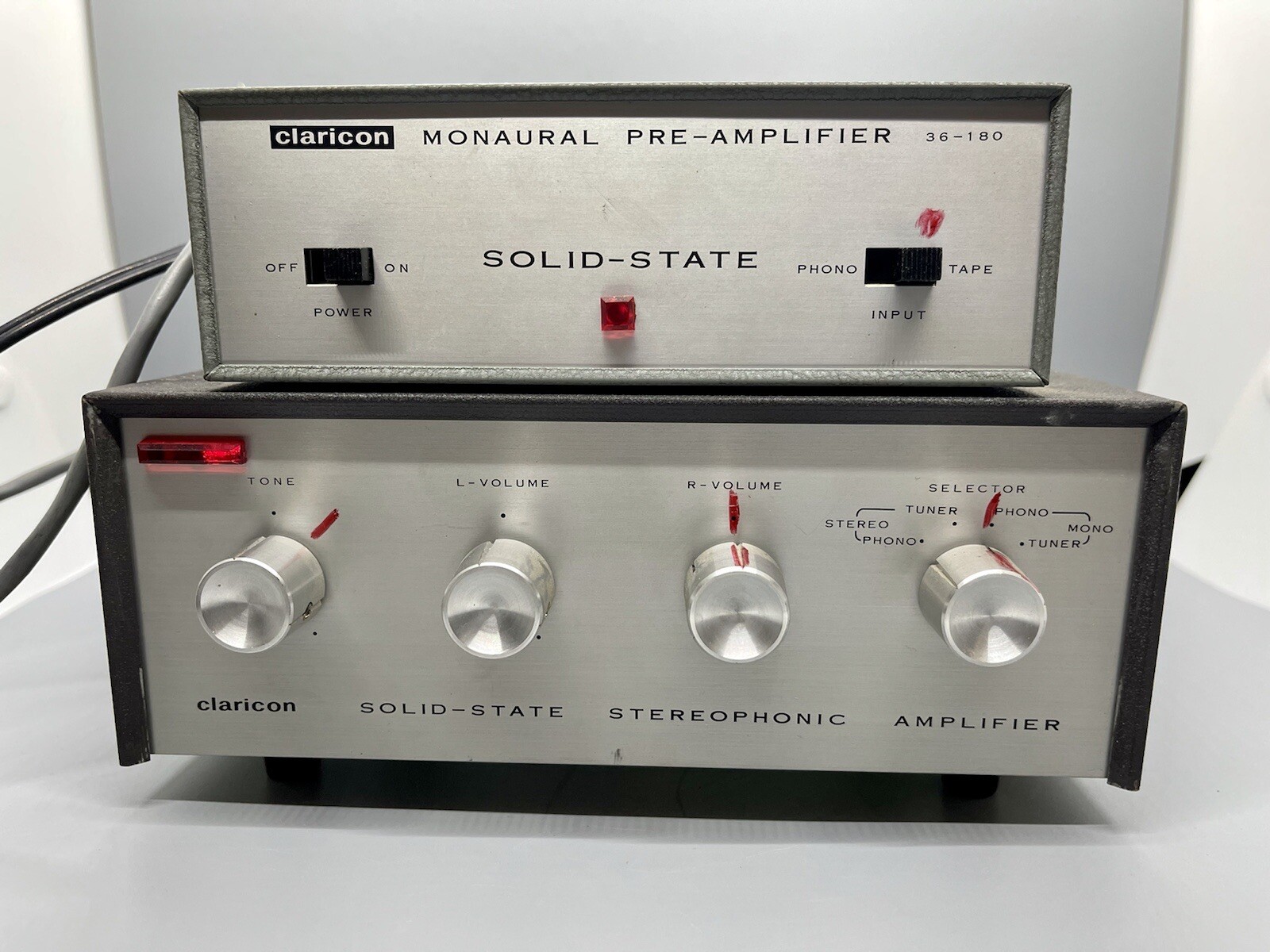 CLARICON SOLID STATE STEREOPHONIC AMPLIFIER MODEL 36-105 & Model 36-180