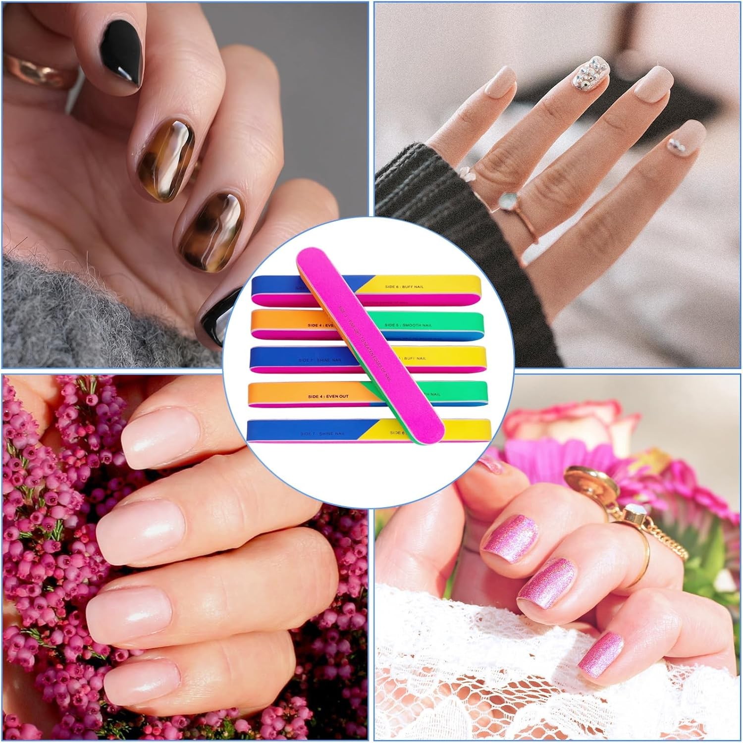 7 Way Nail Buffer (6 Pcs), Buffers Blocks for Natural Nails Multicolor