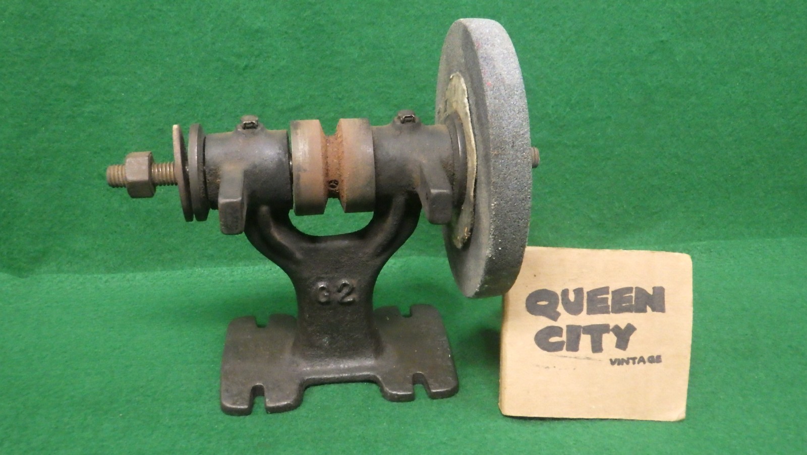 Vintage Cast Iron Pedestal Base Belt Drive Grinder Double End