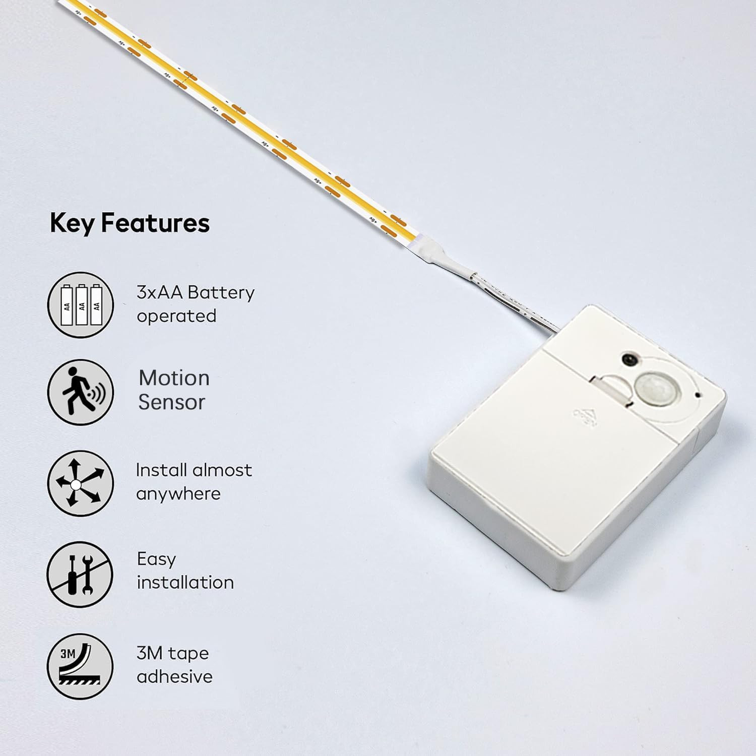 Battery Operated Motion Sensor Cabinet Strip Lights, 3 Pack 4.92FT 3000K Counter