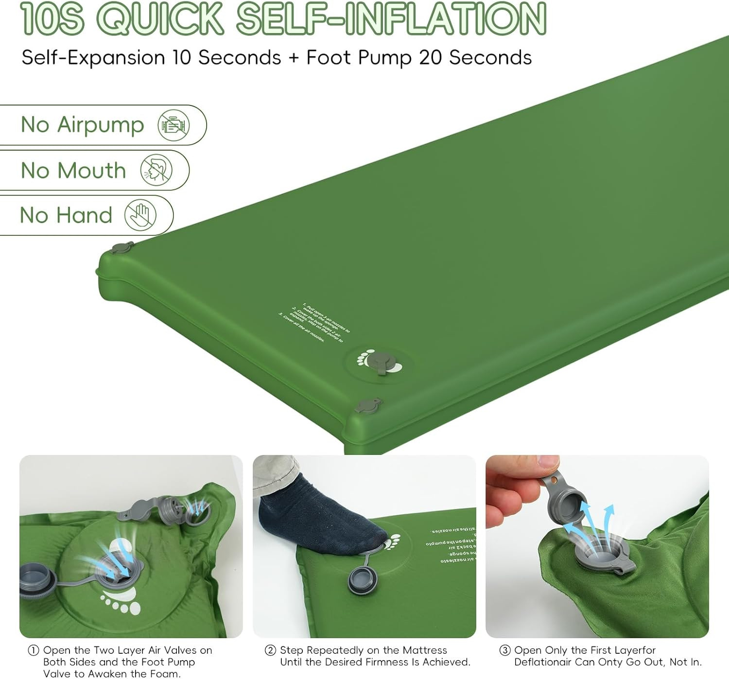 Memory Foam Camping Sleeping Pad, Foldable and Portable Self-Inflating Camping M