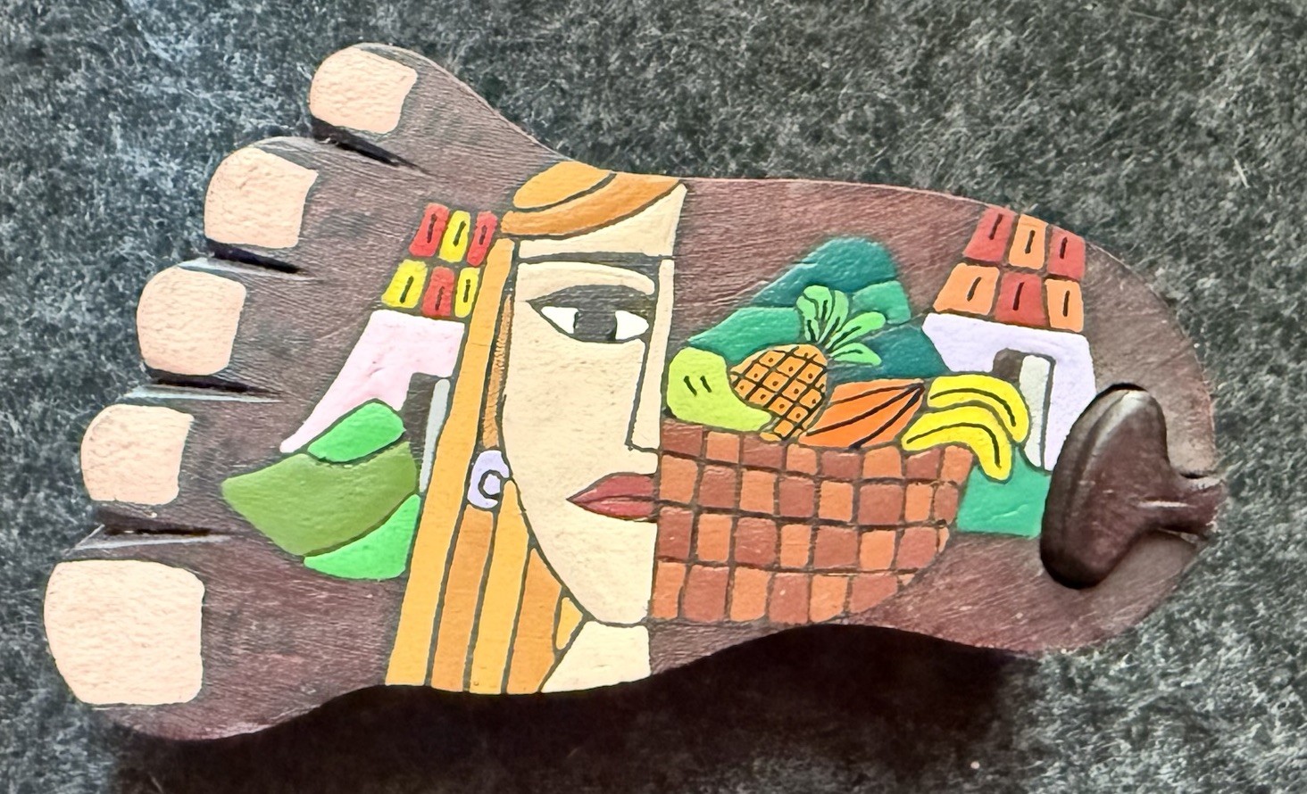 VTG Hand Painted Interlocking Wooden Foot Shaped Trinket Box