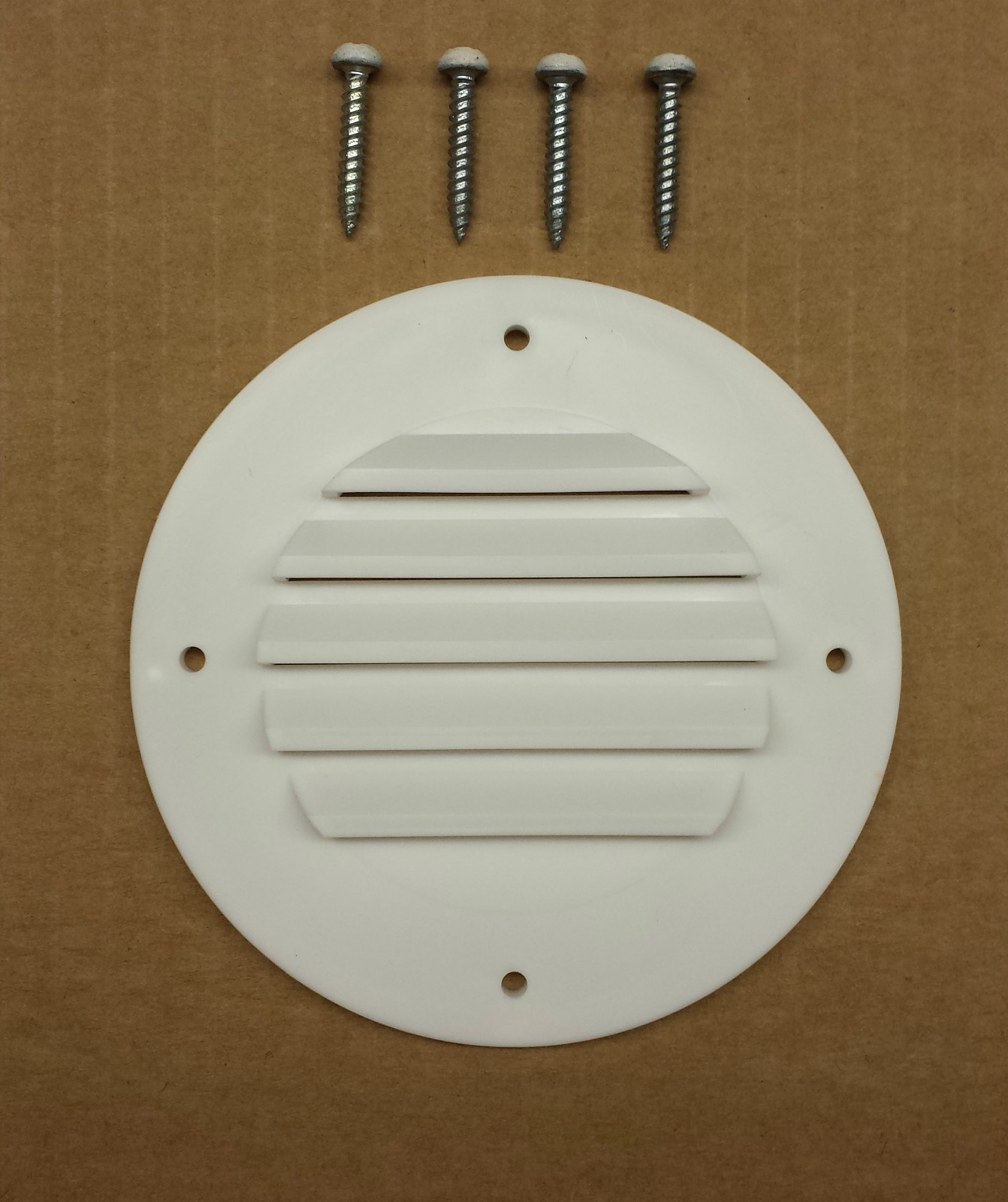 RV/Camper/Trailer - Round Battery Box Vent, WHITE, 4 White Head Screws Included