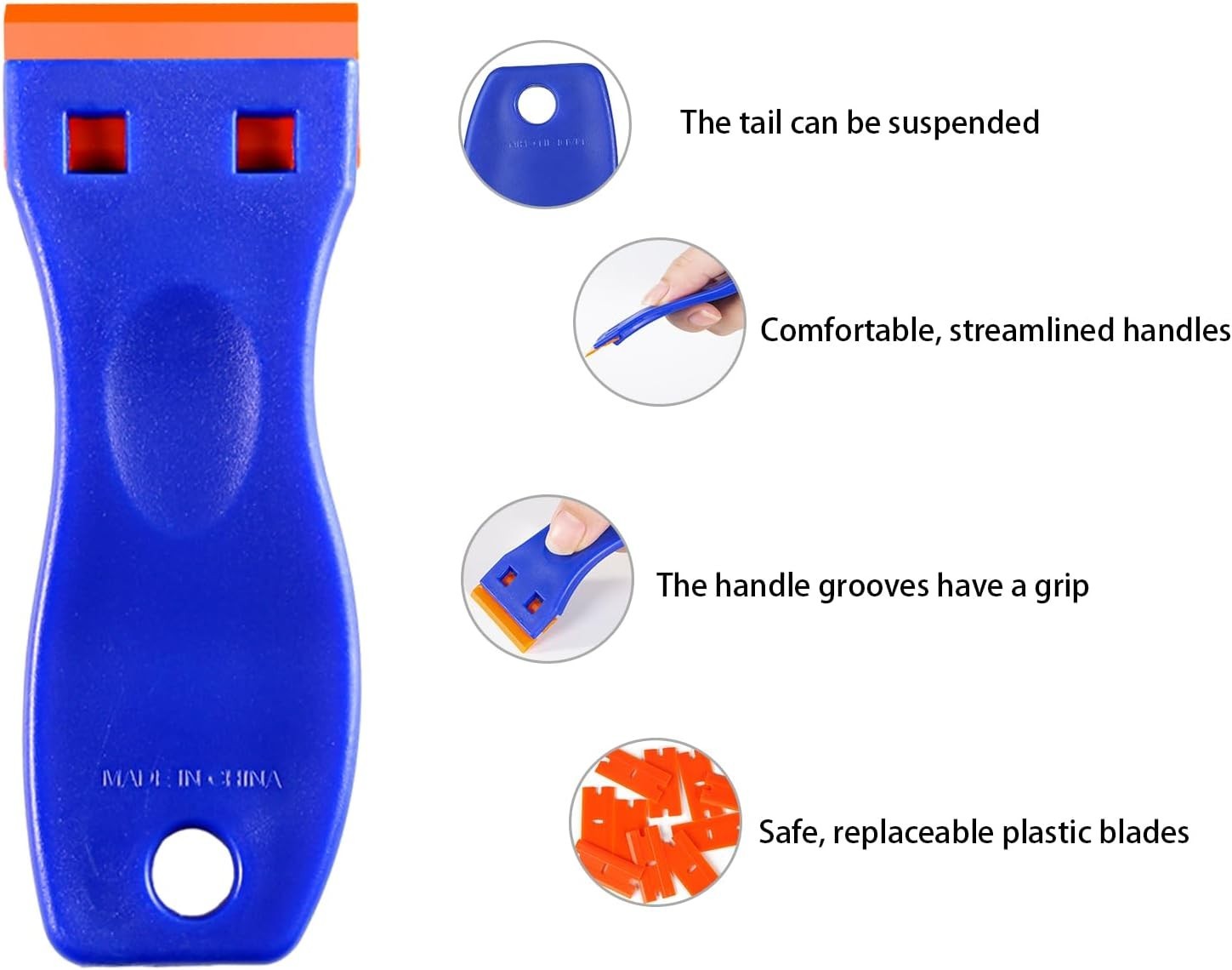 Plastic Razor Blade Scraper 4 Pcs and 120 Pcs Blades, Remove Label Decal Tool.