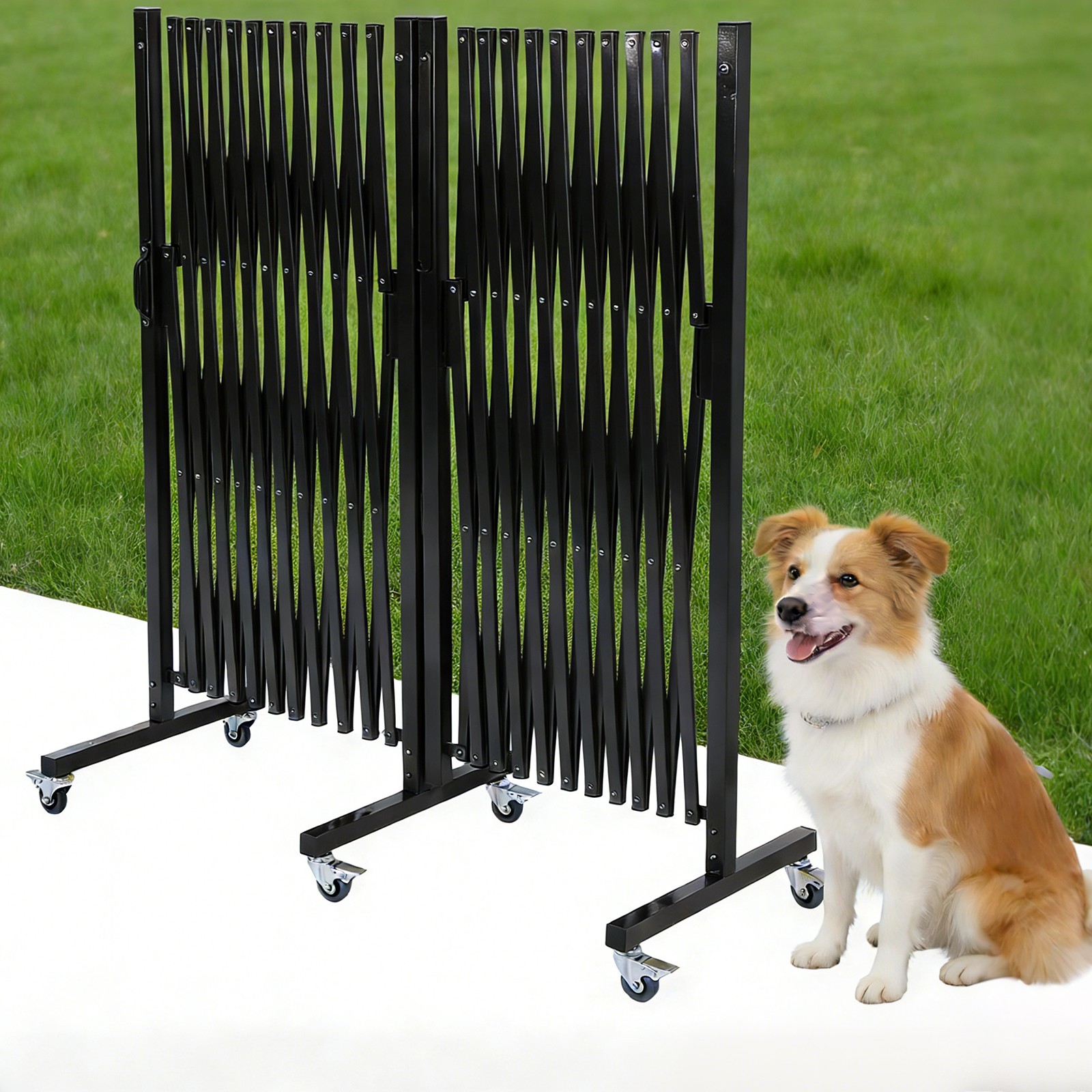 Retractable Outdoor Fence Expandable Barricade W/Casters Free Standing Safety Ba