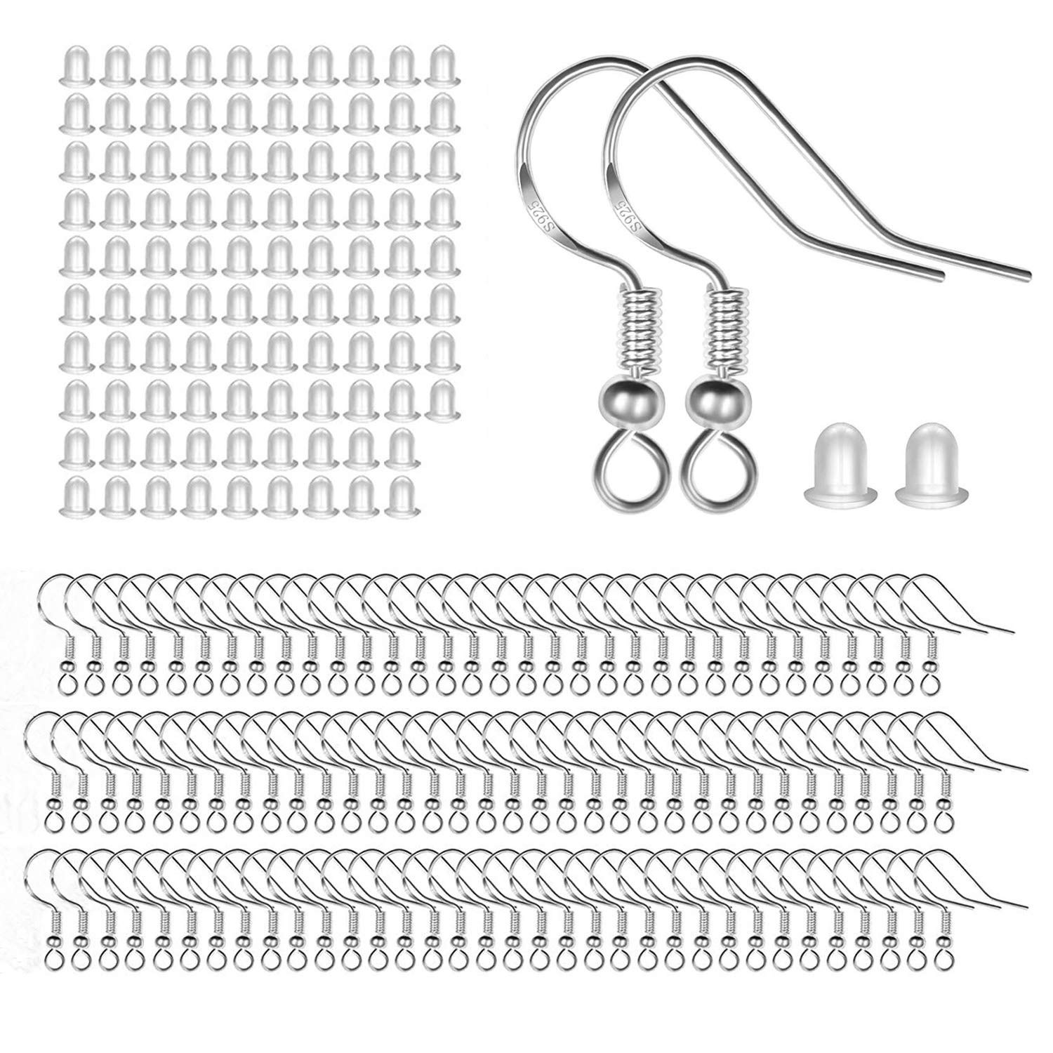 100 Pcs 925 Sterling Silver Earring Hooks with Backs