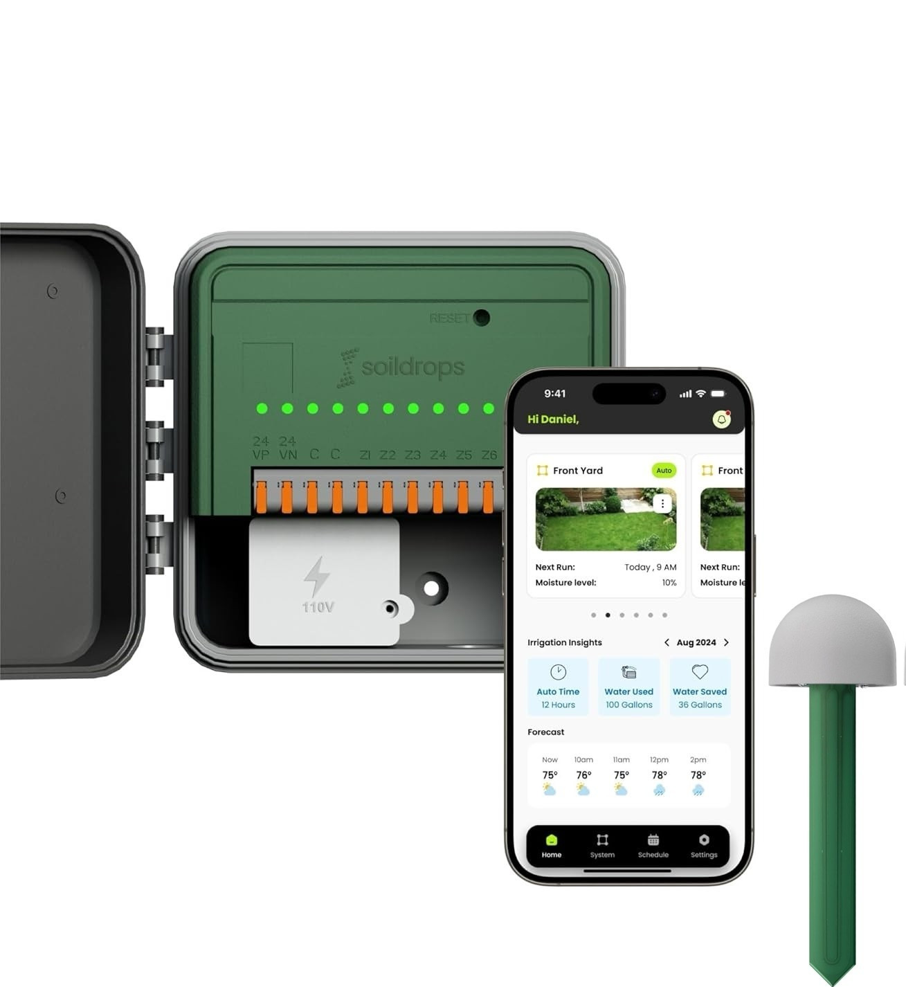Soildrops 8-Zone WiFi Smart Sprinkler Controller Set With One Moisture Sensor
