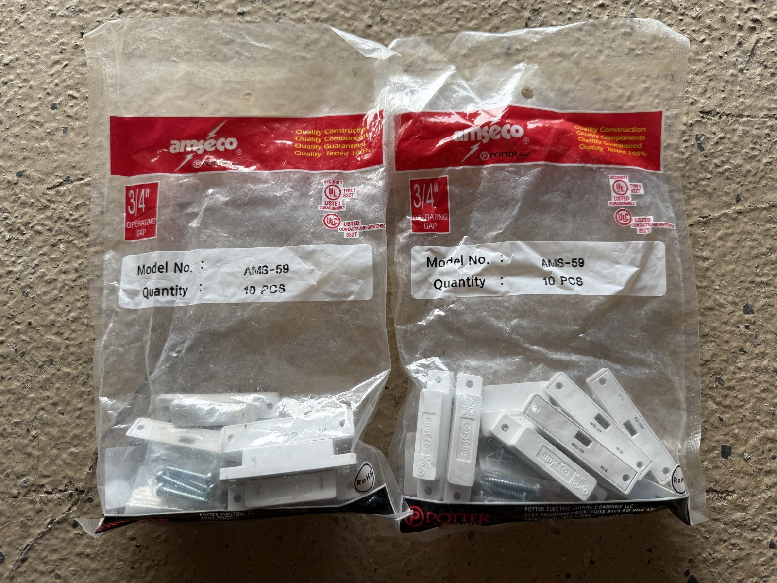 2 bags - Amseco Model AMS-59, 10 PK, 3/4" Operating GAP