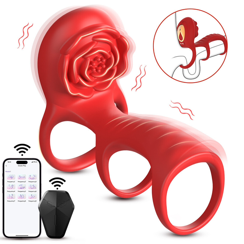 Vibrating Penis Ring Cock Ring Sleeve G Spot Vibrator Rose Couple Sex Toys Men