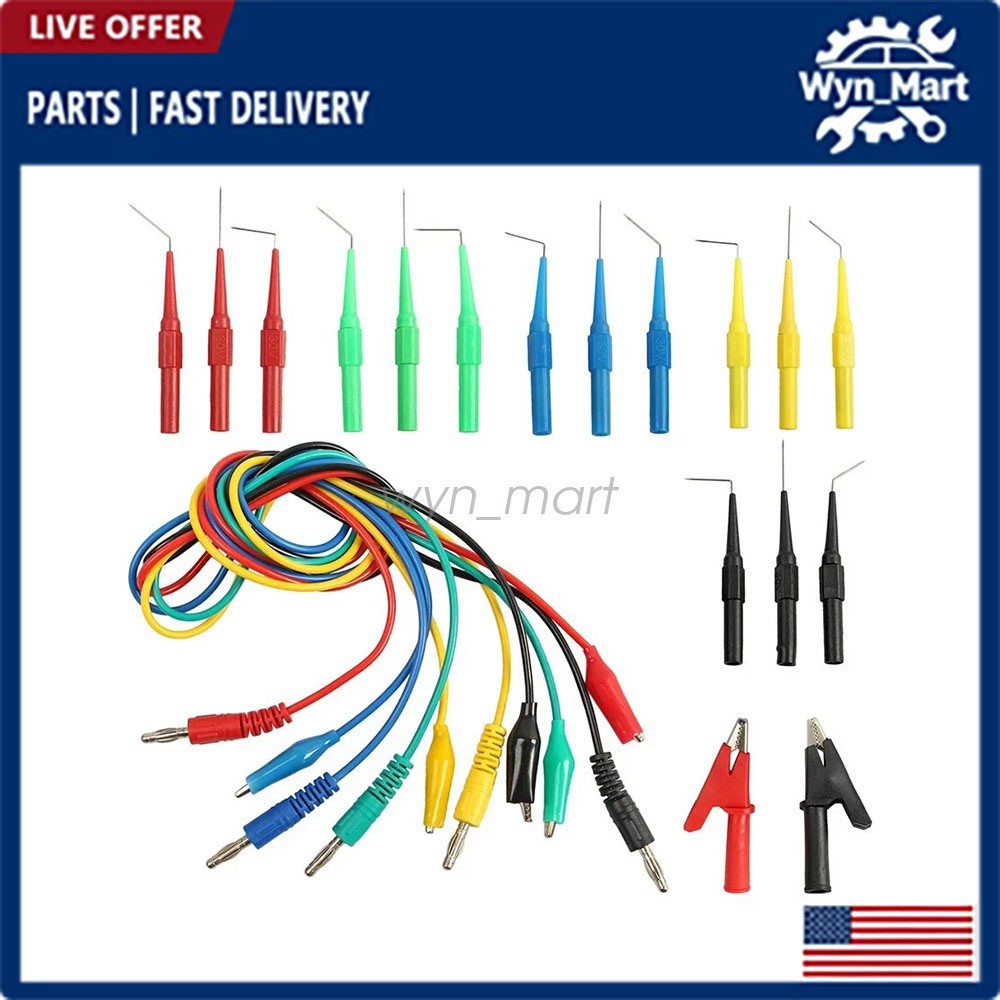 22Pcs Automotive Back Probe Kit Multimeter Test Leads Alligator Clips Wire Tool#