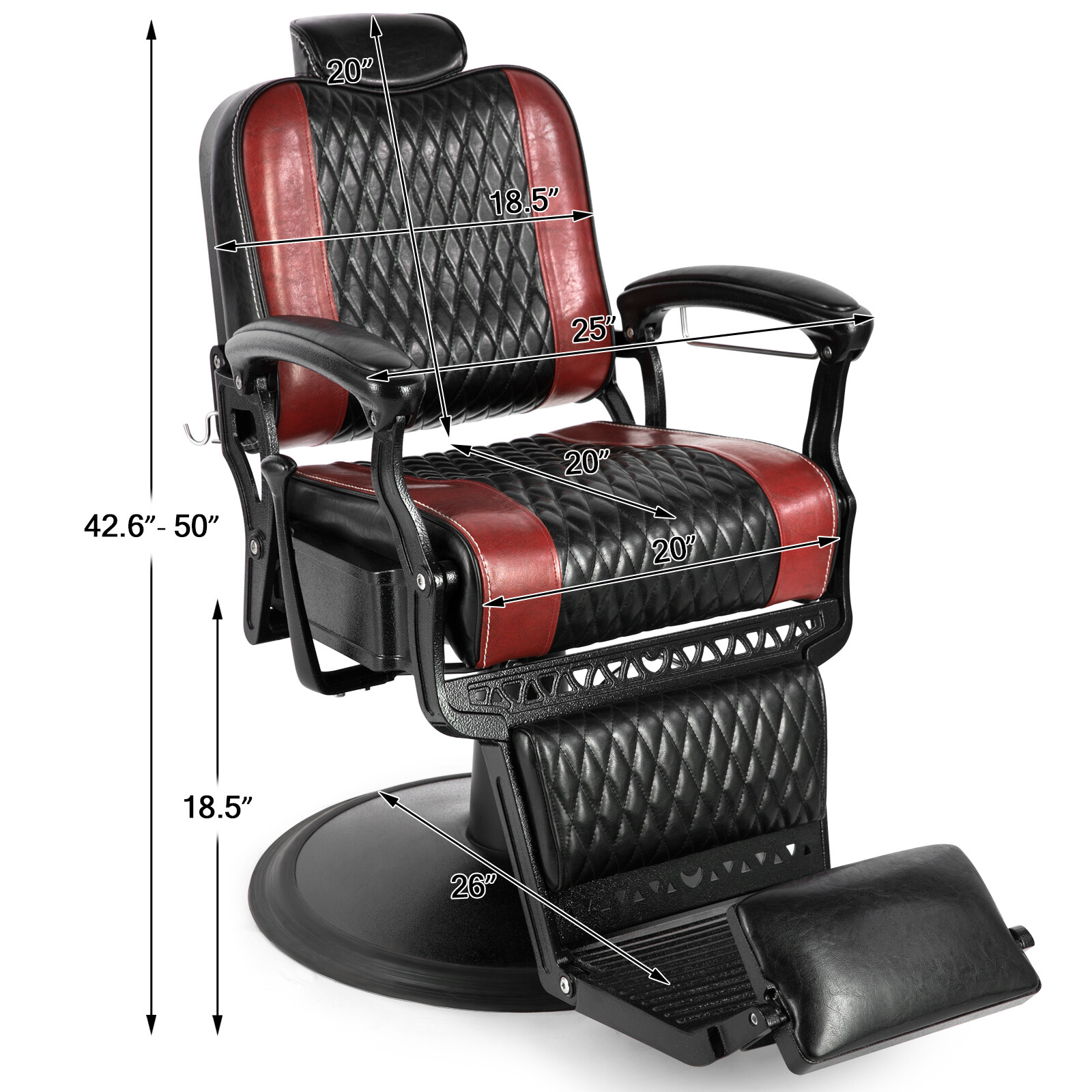 Black+Red Vintage Recline All Purpose Hydraulic Barber Chair Salon BeautyStyling