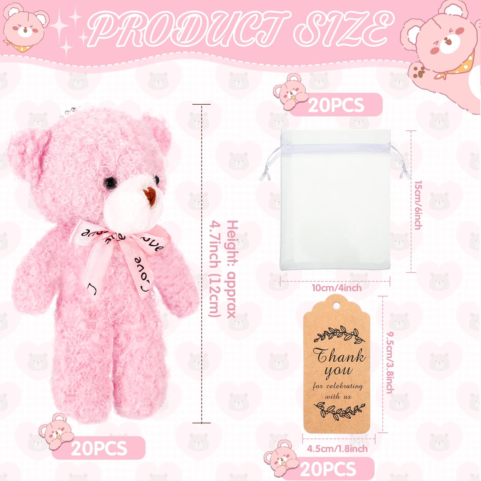 60 Pcs Tiny Stuffed Bear Baby Shower Decorations, Include 4.7 Inch Soft Bear ...