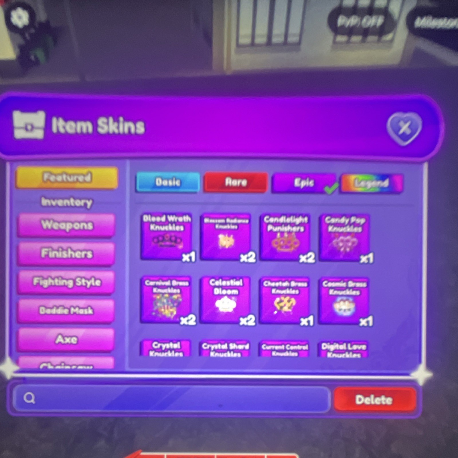 Item Skins Collection with Multiple Rarities - Knuckles, Axes, Chainsaws