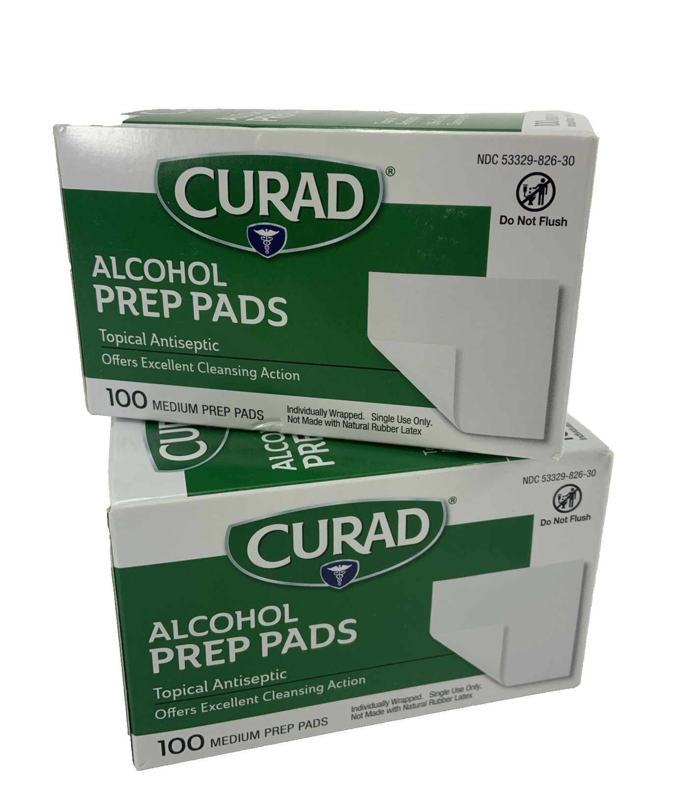 2 pk CURAD Alcohol Prep Pads 100 ct Each ~ Topical Antiseptic