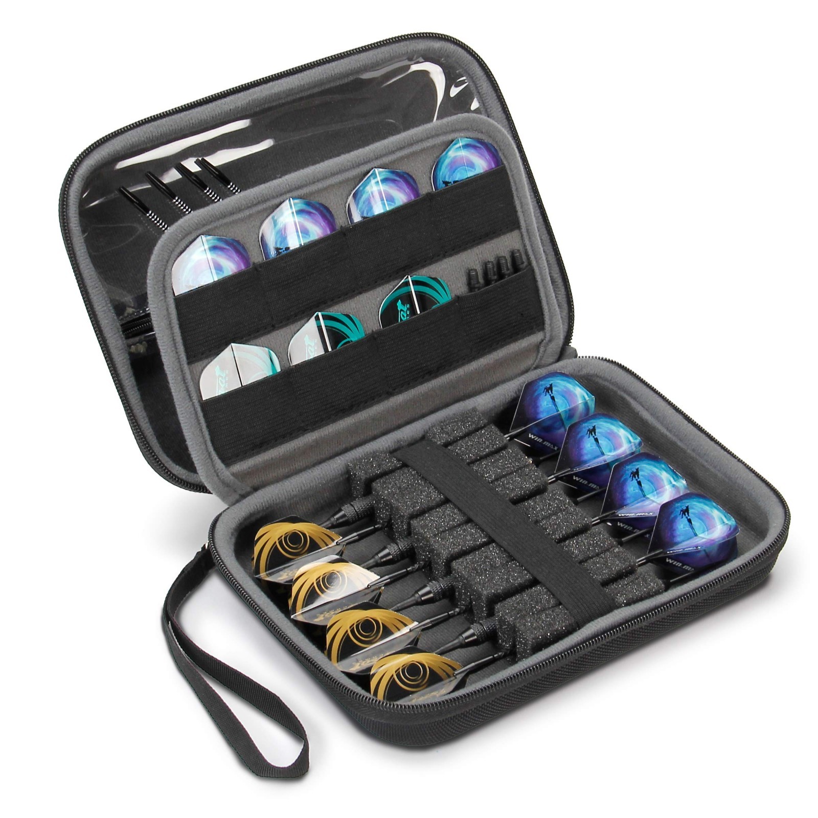Hard Shell Dart Case - Protective Storage for 8 Darts, Tips, Flights & Accessori