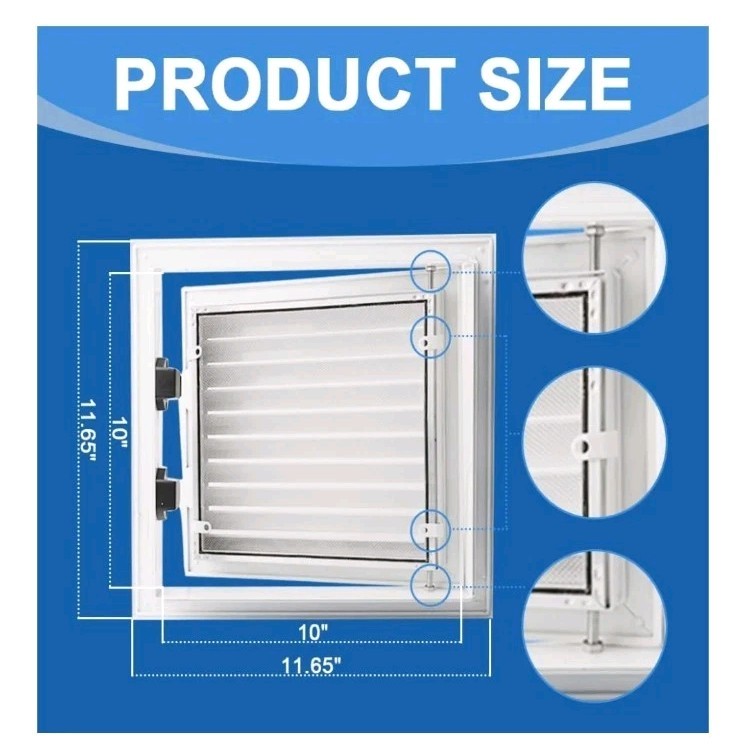 12 x 12 inch - Gable Vent with Push-Button Switch- Access Panel with Vent White