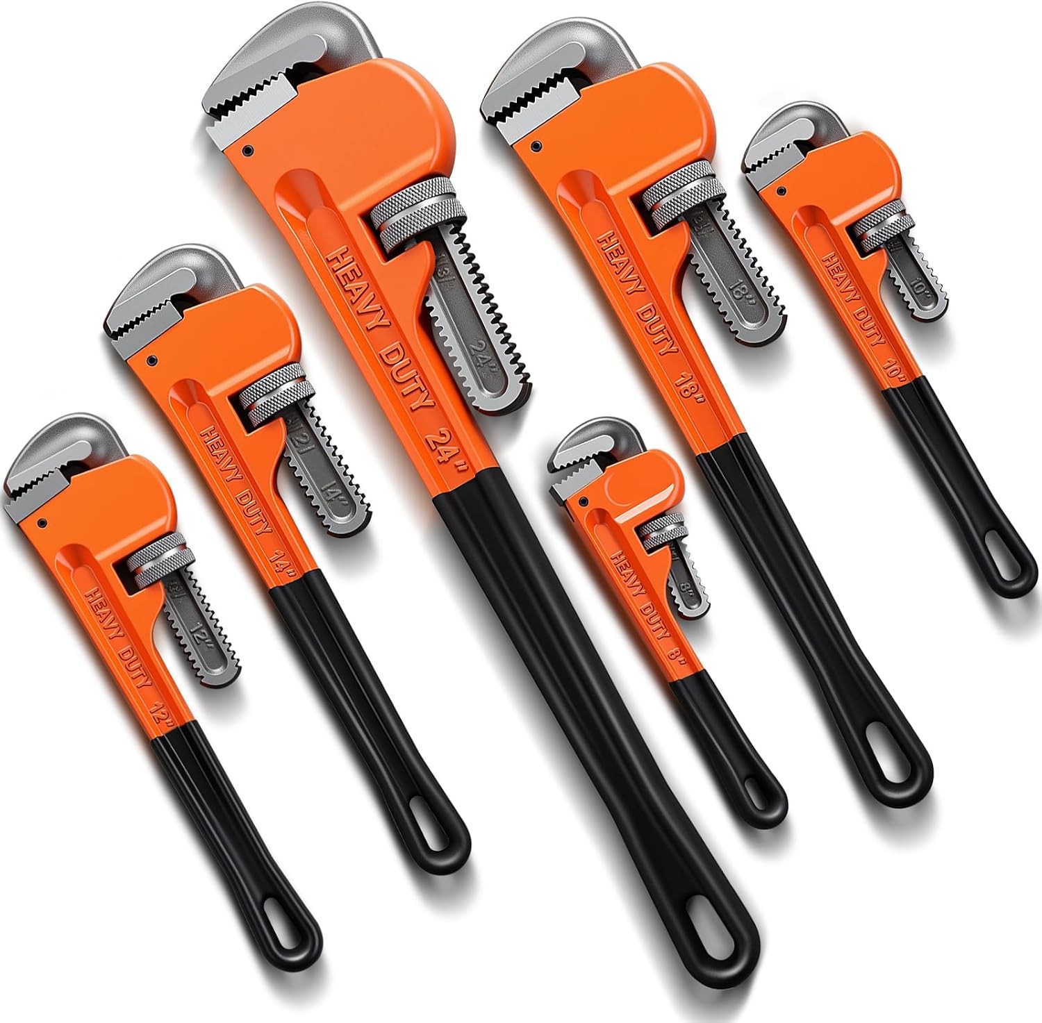 6 Piece Heavy Duty Pipe Wrench Set - 8", 10", 12", 14", 18", 24", Adjustable