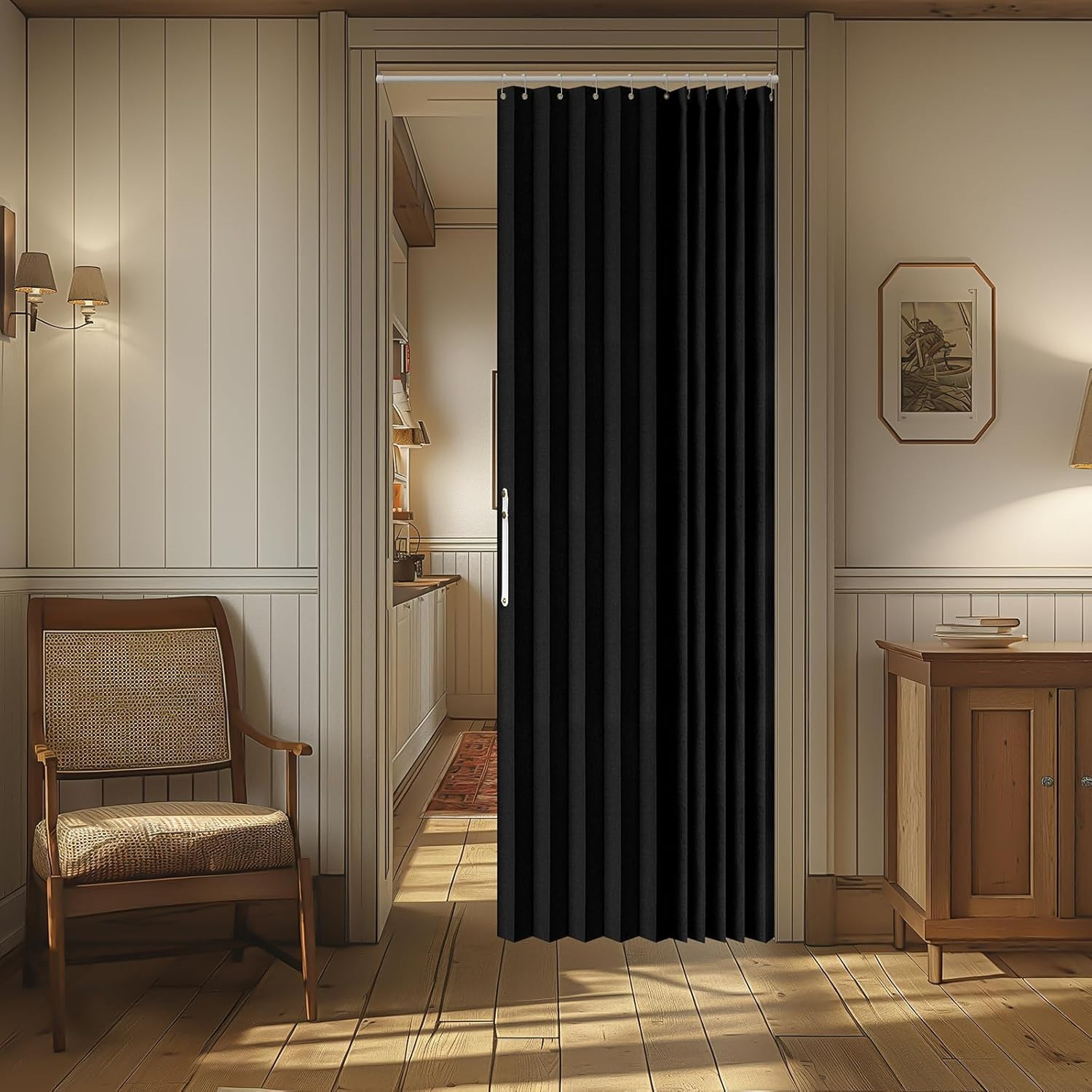 AJAZZ 100% Blackout Magnetic Door Curtain Accordion Doors Interior Closet Door C