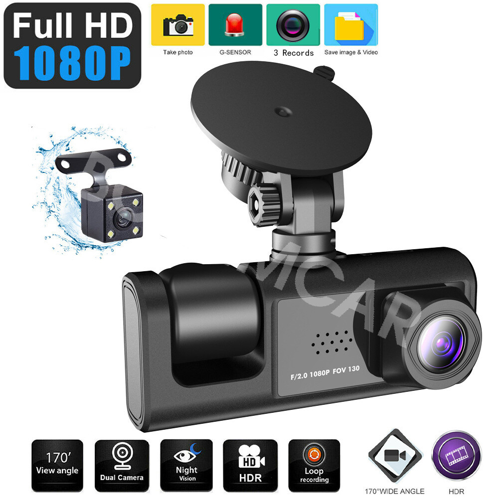 Car Dash Cam Video Recorder Front/Rear/Inside Camera G-sensor Motion Detection