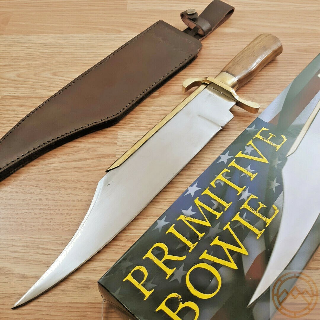 Primitive Bowie Fixed Knife 13.25" Stainless Clip Point Blade Brown Wood Handle