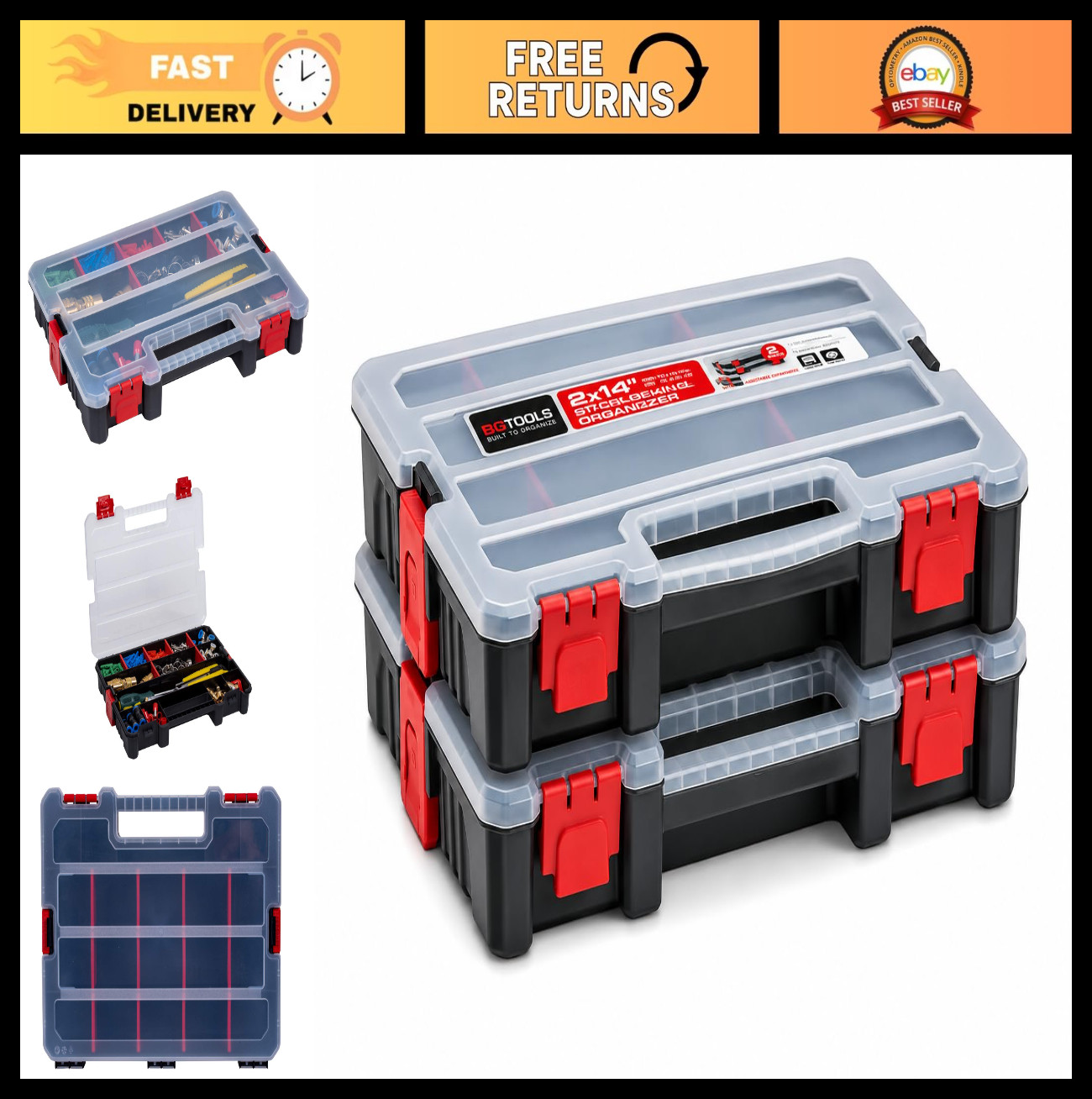 2-Pack Stackable Small Parts Organizer Box with 20 Compartments & Dividers - Har