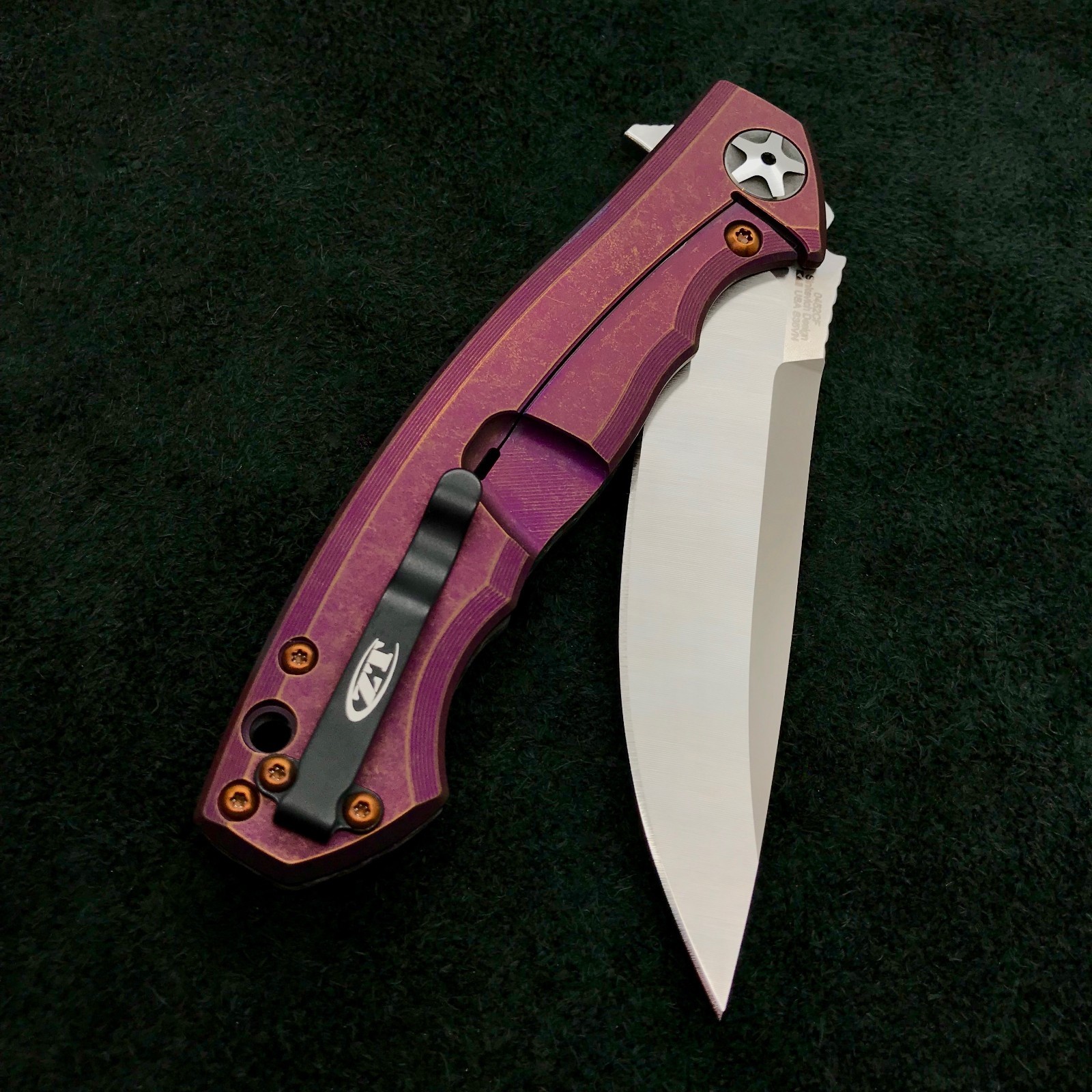 Zero Tolerance ZT 0452CF Plain Edge Folder BWL  Purple  Ano custom zt452cf