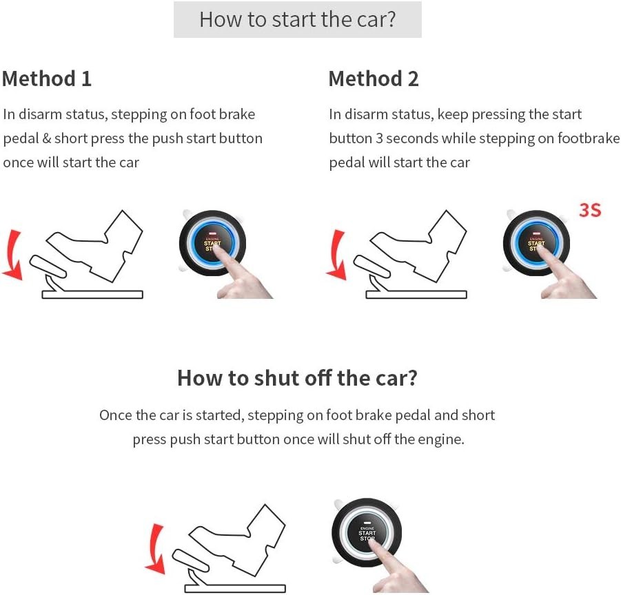 PKE Passive Keyless Entry Car Push Star Button Remote Engine Start Stop Shock...