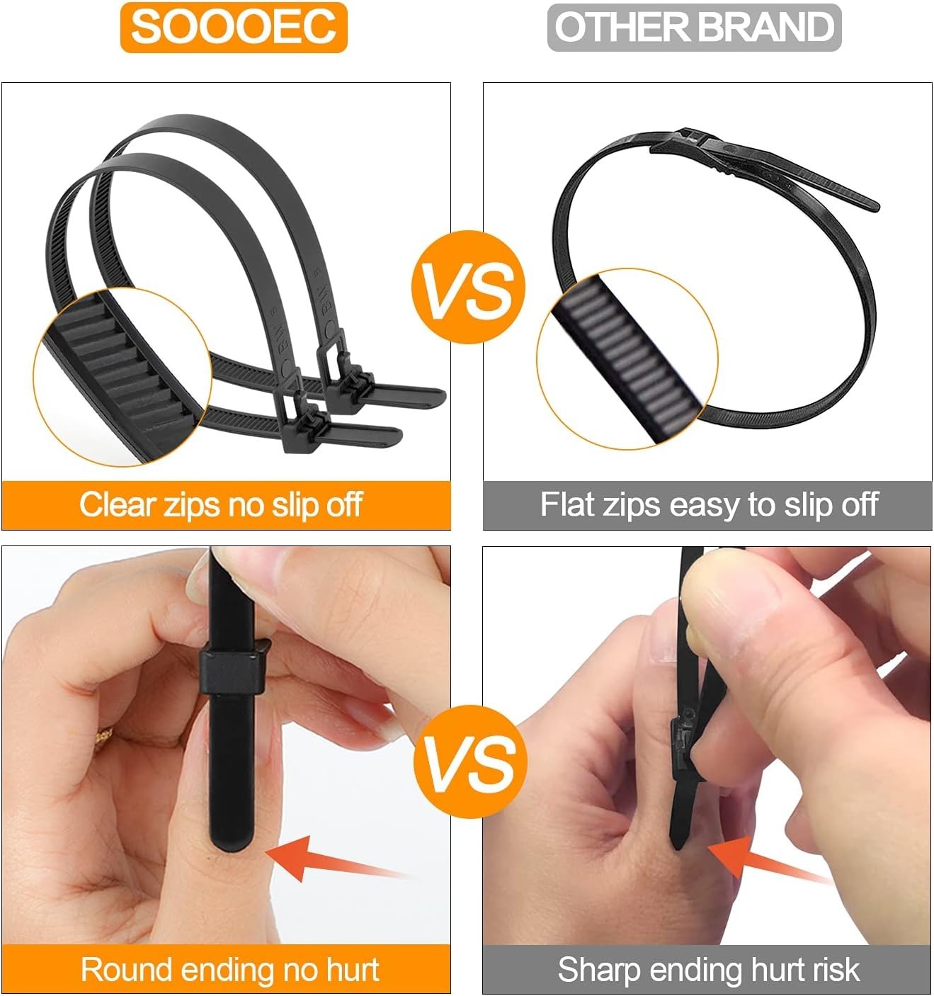200 Count Heavy Duty Zip Ties Assorted Sizes with Non-Slip Grip for Reliability