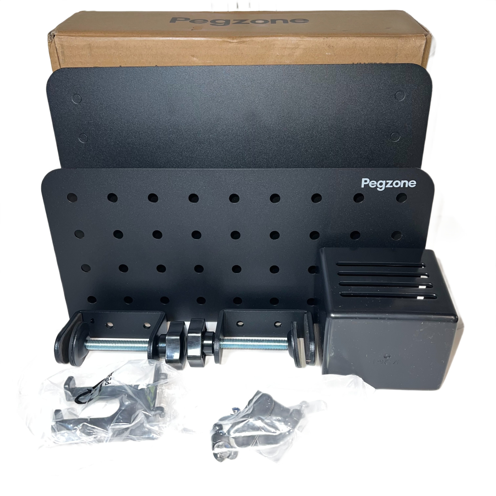 Pegzone HW1106BK Clamp Mount Pegboard Organizer for Desk Black Adjustable New