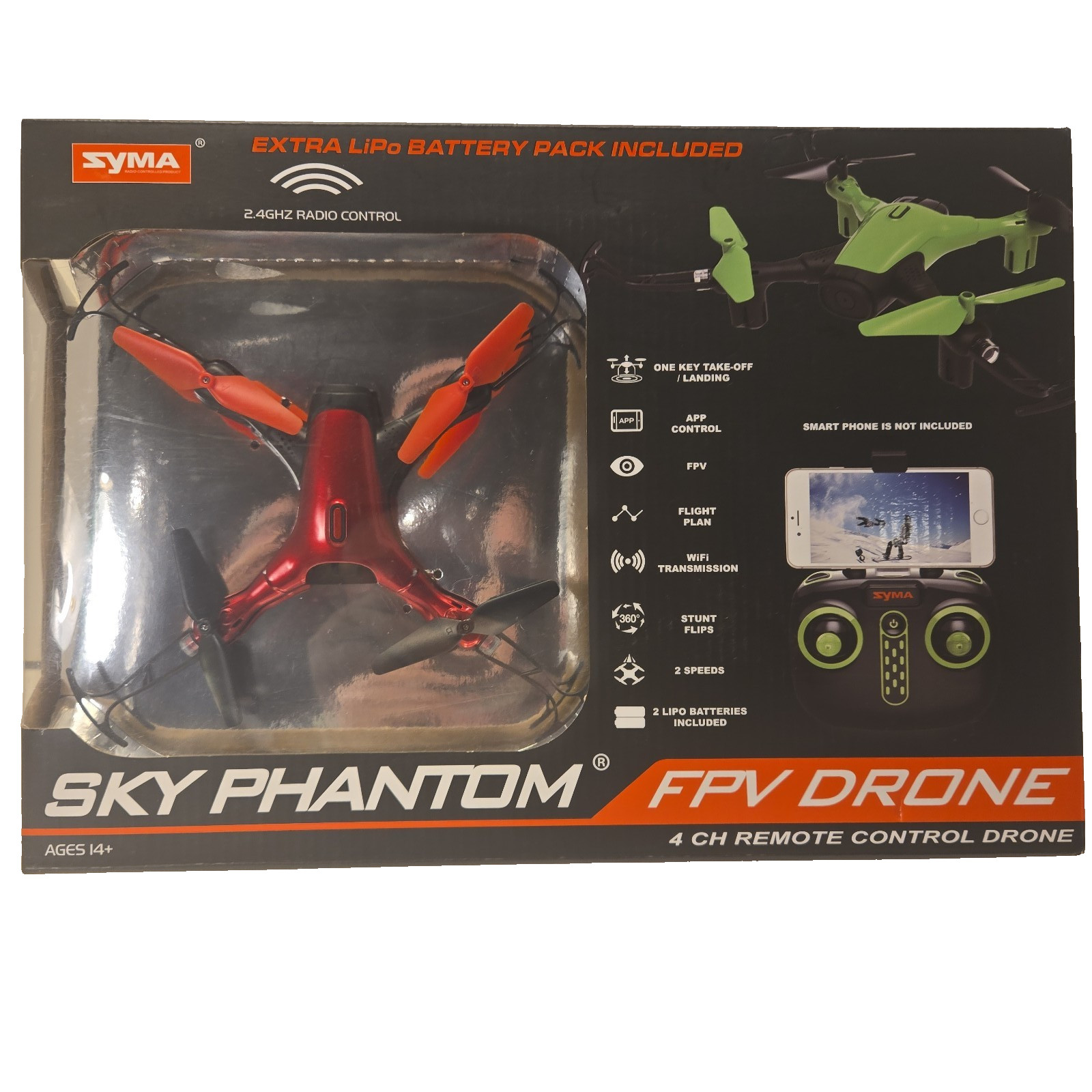 SYMA Sky Phantom FPV Drone 4 CH Remote Control Drone RED, Phone Not Included