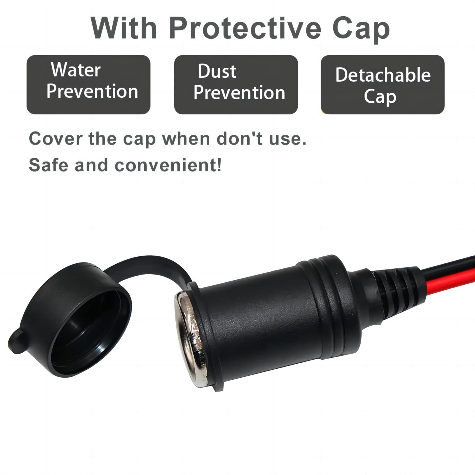 KUNCAN Cigarette Lighter Adapter - Female Socket to 12v Battery 1 PACK, Black