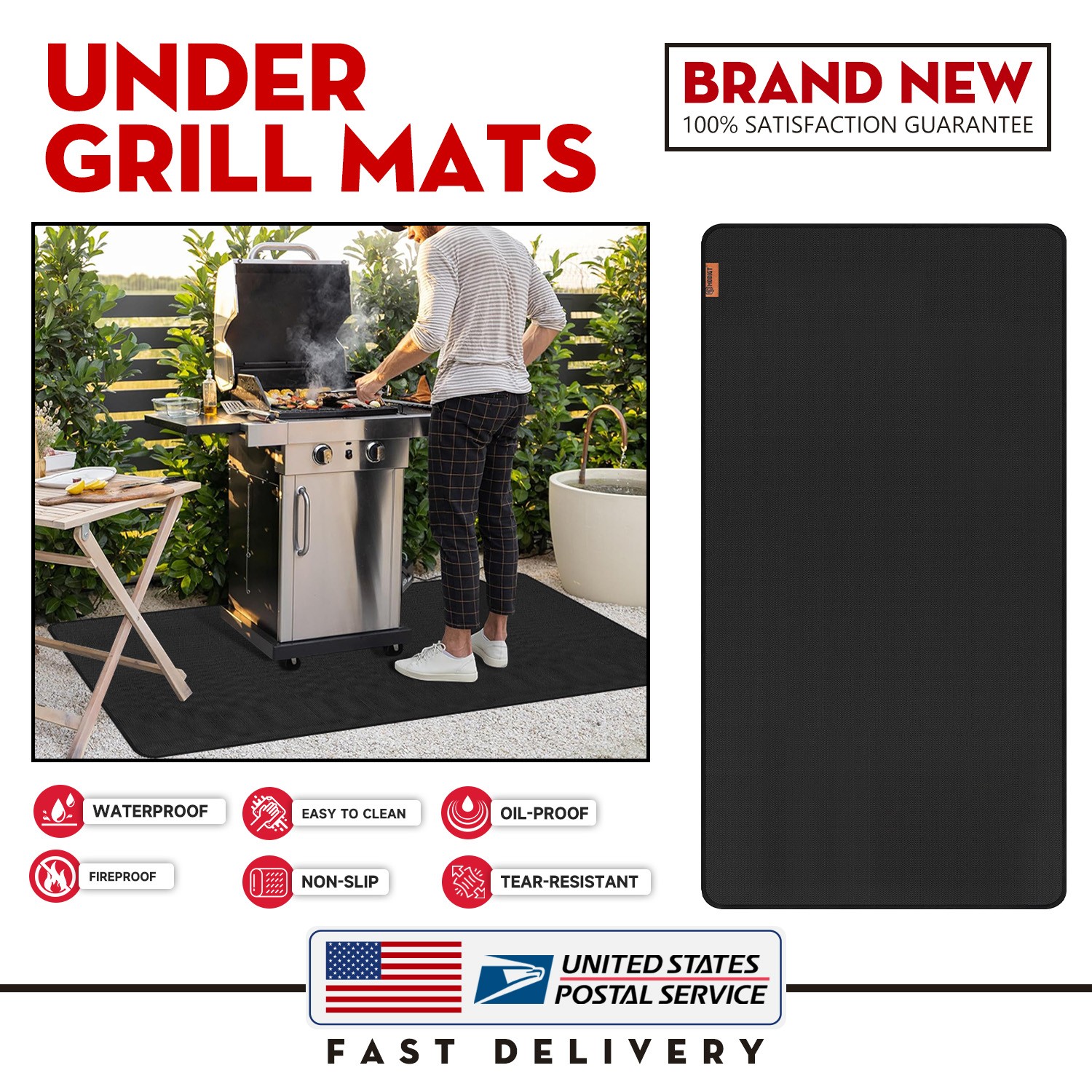 90"x48" Under Grill Mat for Outdoor Grill Double-Sided Fireproof BBQ Grill Pad