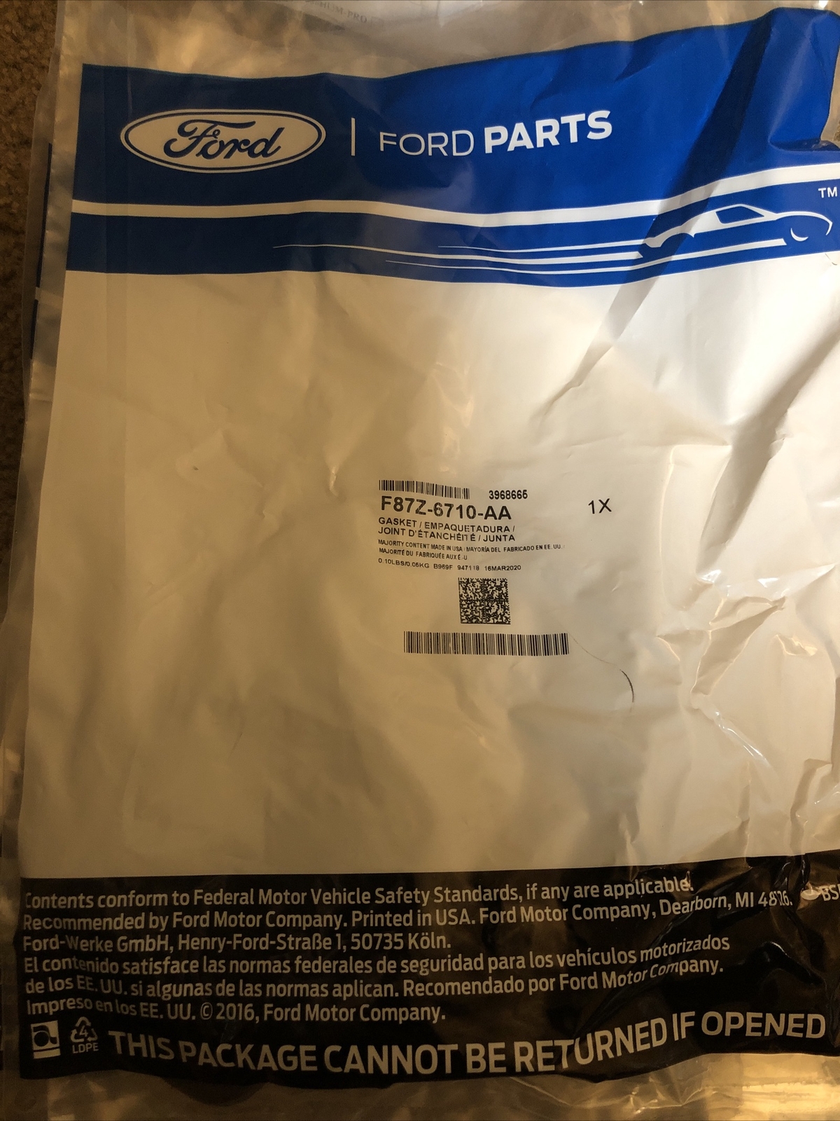 QTY 2 Genuine FORD Engine Oil Pan Gasket P/N F87Z-6710-AA. "SHIPPING IS FREE"